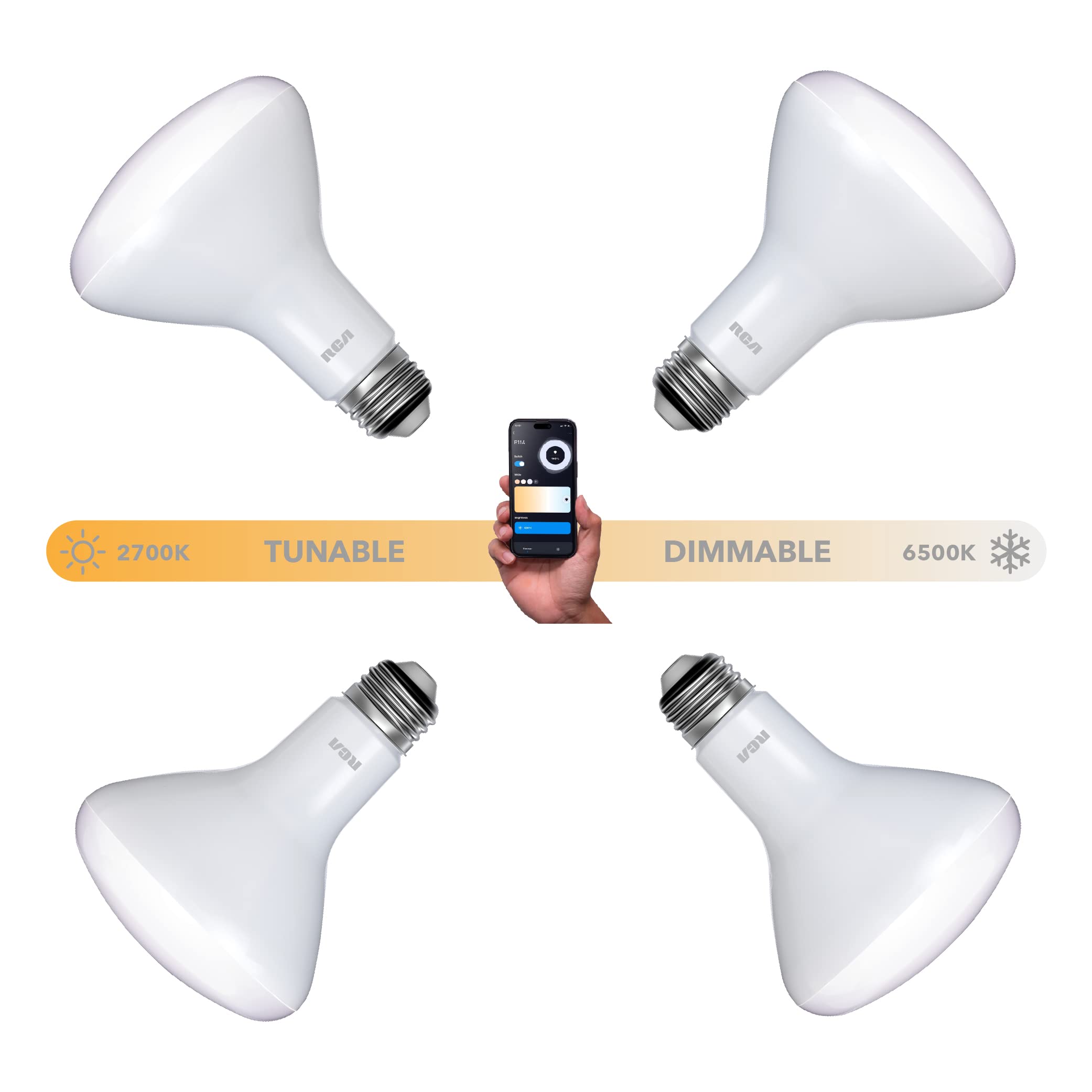 RCA Dimmable Smart Light Bulbs, BR30 WiFi LED, Indoor Flood LED, 9W, 60W Eq, 2699