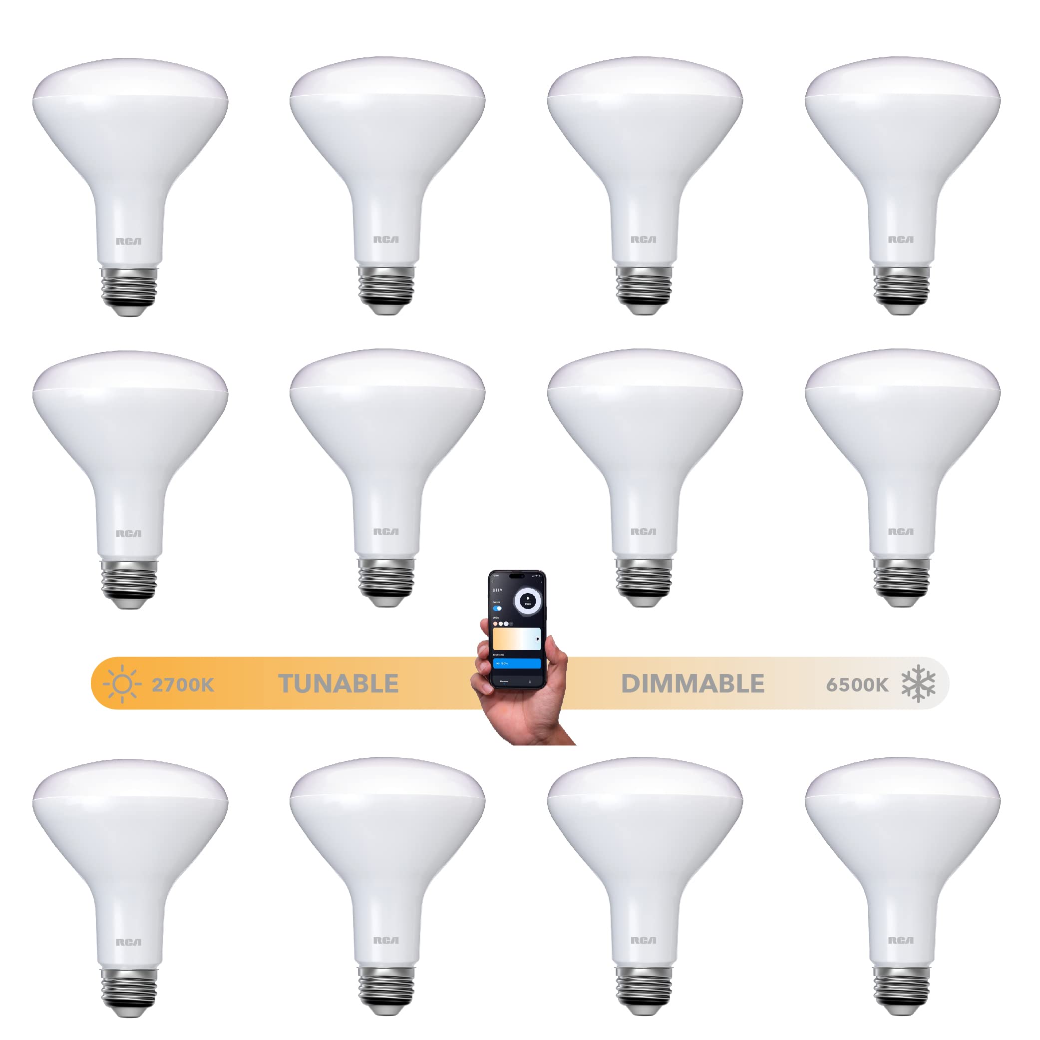 RCA Dimmable Smart Light Bulbs, BR30 WiFi LED, Indoor Flood LED, 9W, 60W Eq, 2700K Soft White, 2-Pack