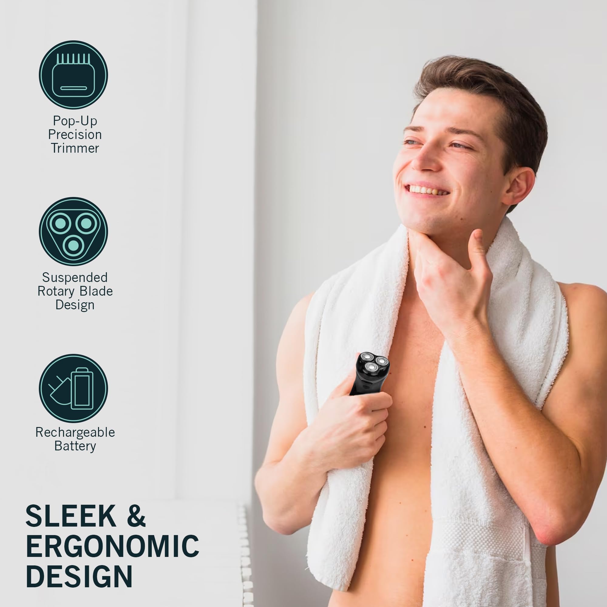Perry Ellis Grooming Duo: Rechargeable Shaver, Nose & Ear Trimmer, 3 Foil Blades, Washable