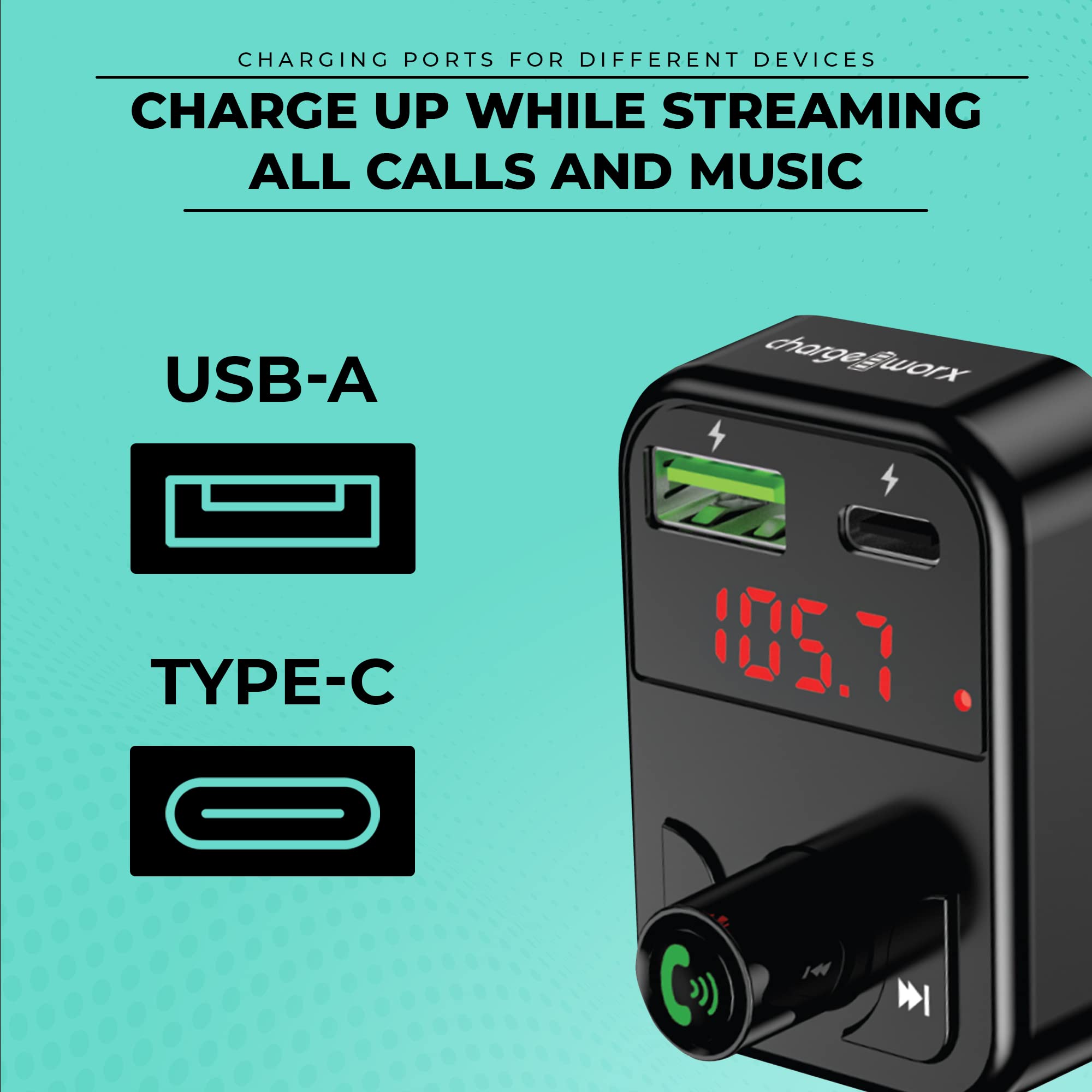 Chargeworx FM Transmitter Bluetooth Car
