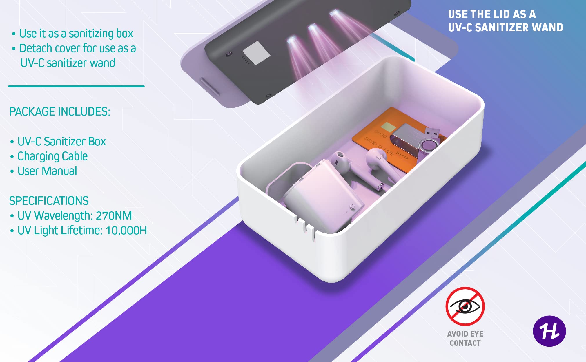 FIRSTHEALTH 2-In-1 UV Sanitizing Box with Detachable Lid Wand