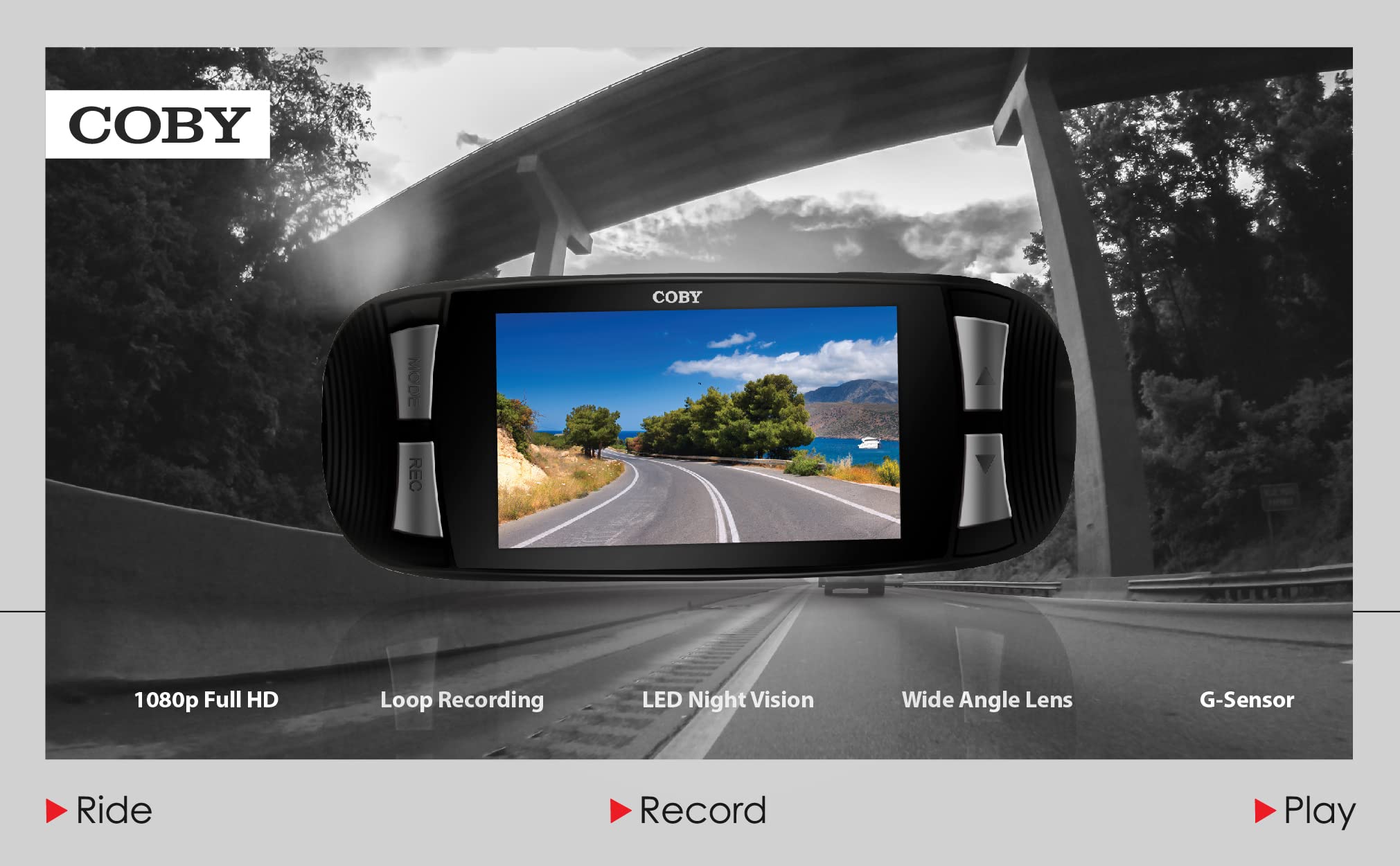 Coby Car Dash Cam Front of Car