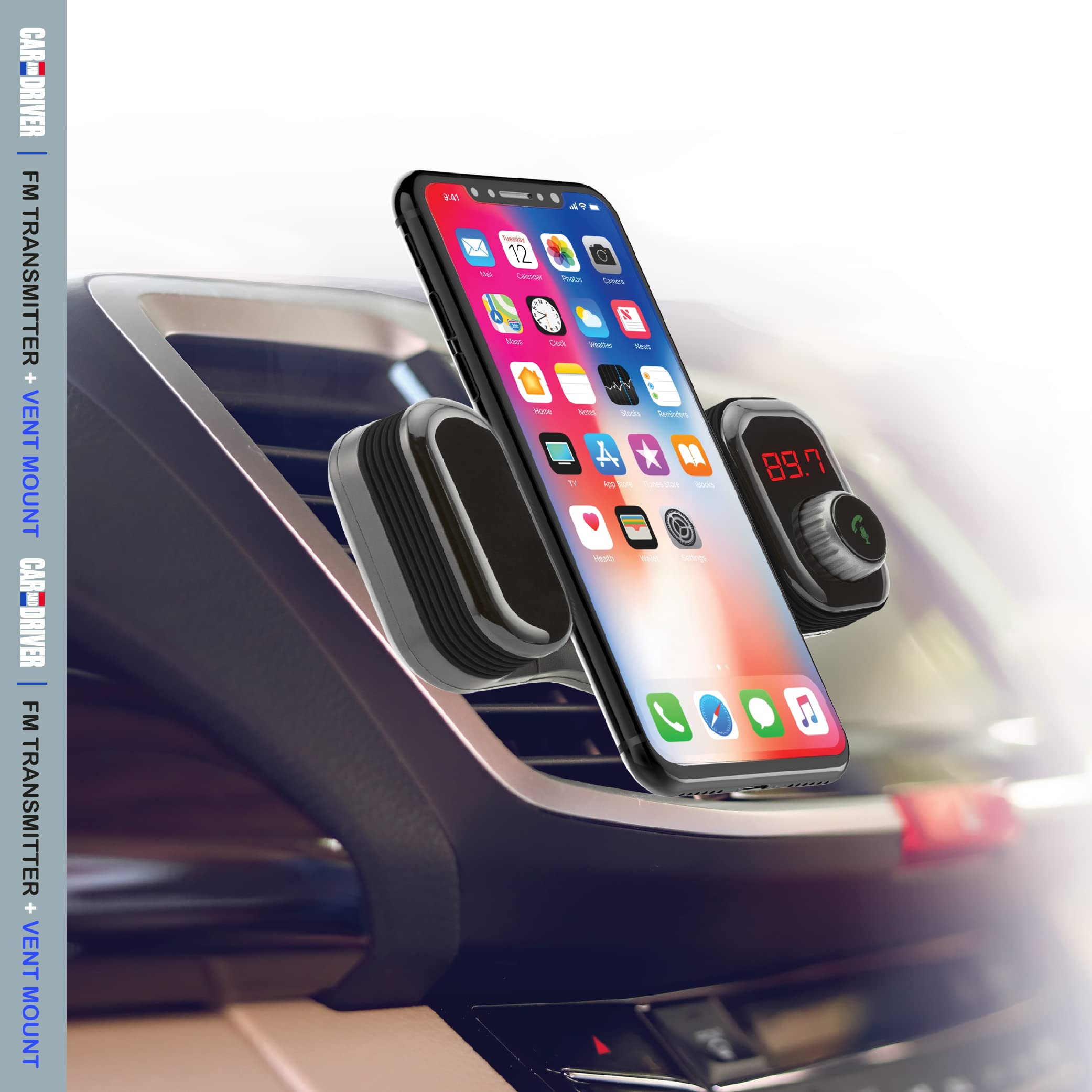 Car and Driver Bluetooth FM Transmitter & Car Vent Phone Mount