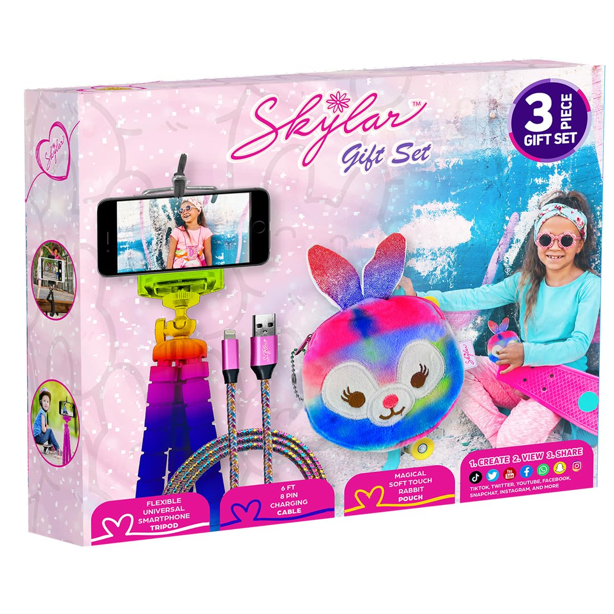 Skylar 3 PC Gift Set Bundle Smartphone Accessory Kit Kids Rabbit Pouch