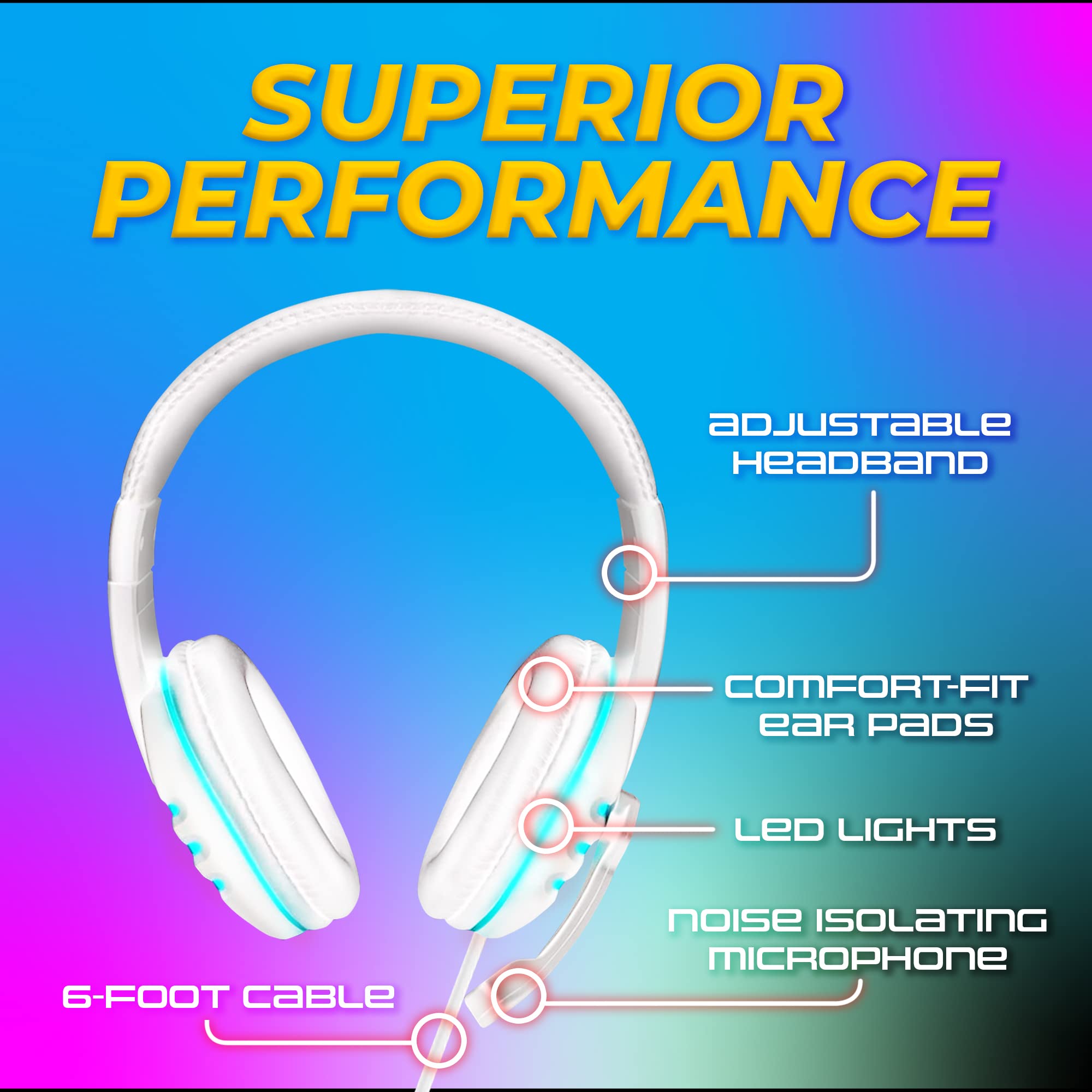 GamePunk NightOwl LED Wired Gaming Headset with Microphone (White)