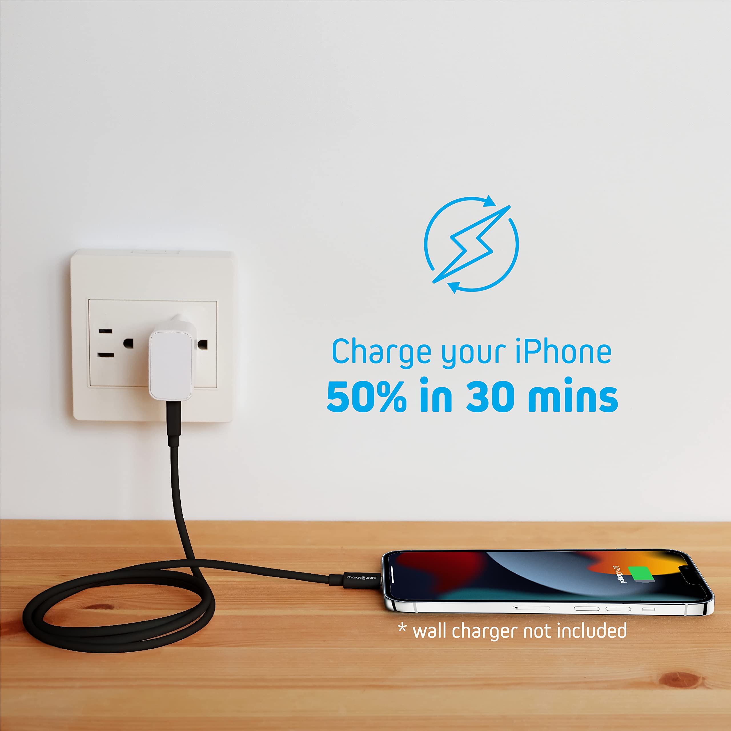 Chargeworx USB-C to Lightning 10ft Cable 20W PD MFI Certified