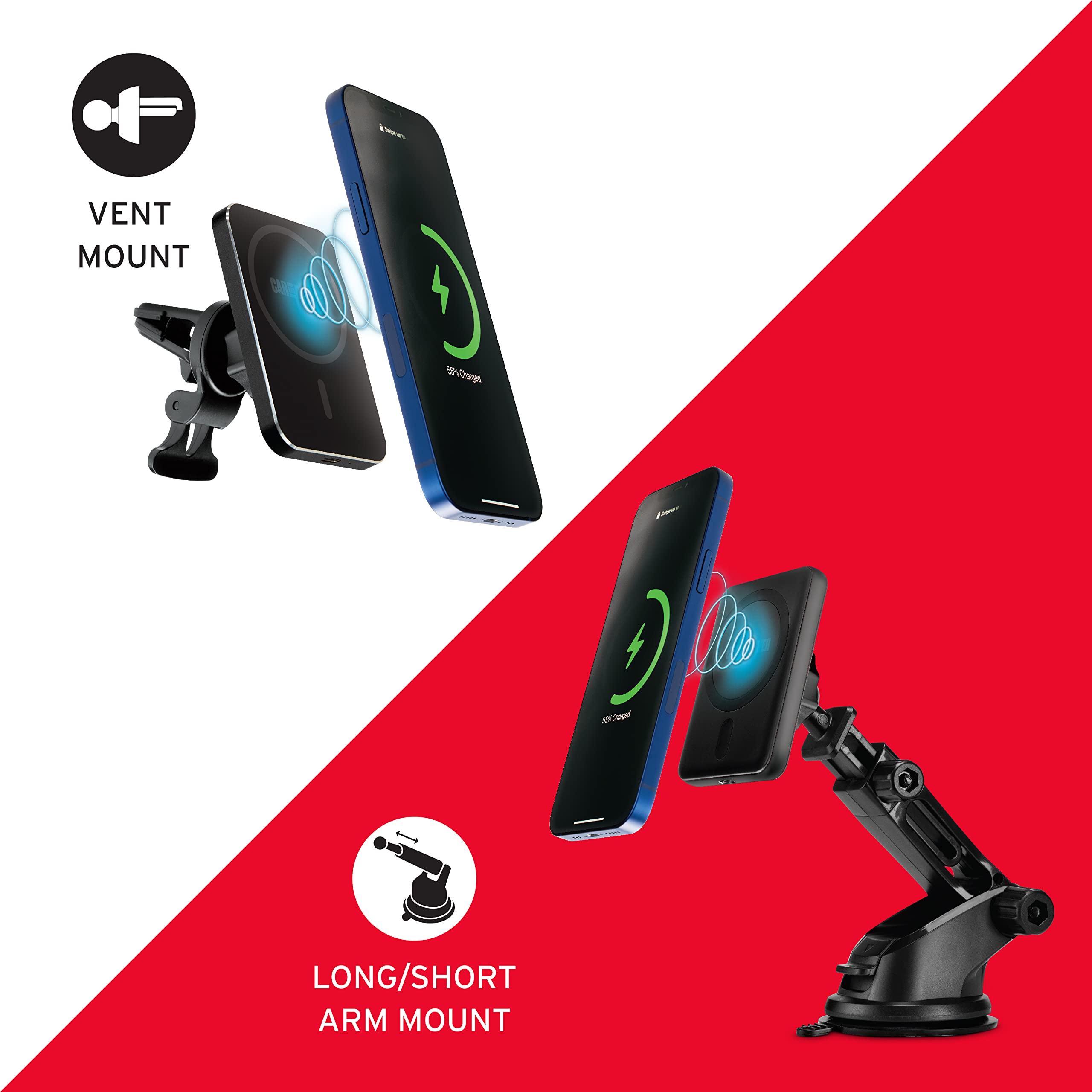 Car and Driver Magnetic Mount with Wireless Charging Sturdy Swivel Base