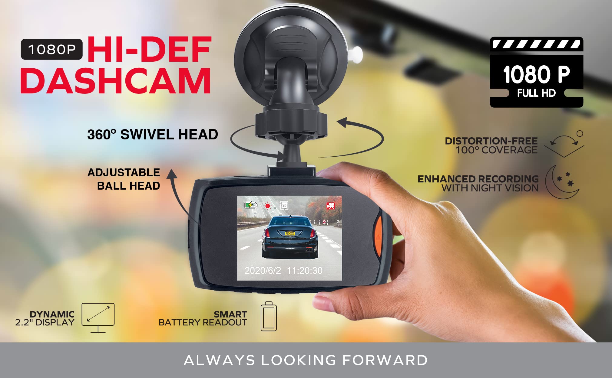 Coby 1080p Full HD Dash Cam Front