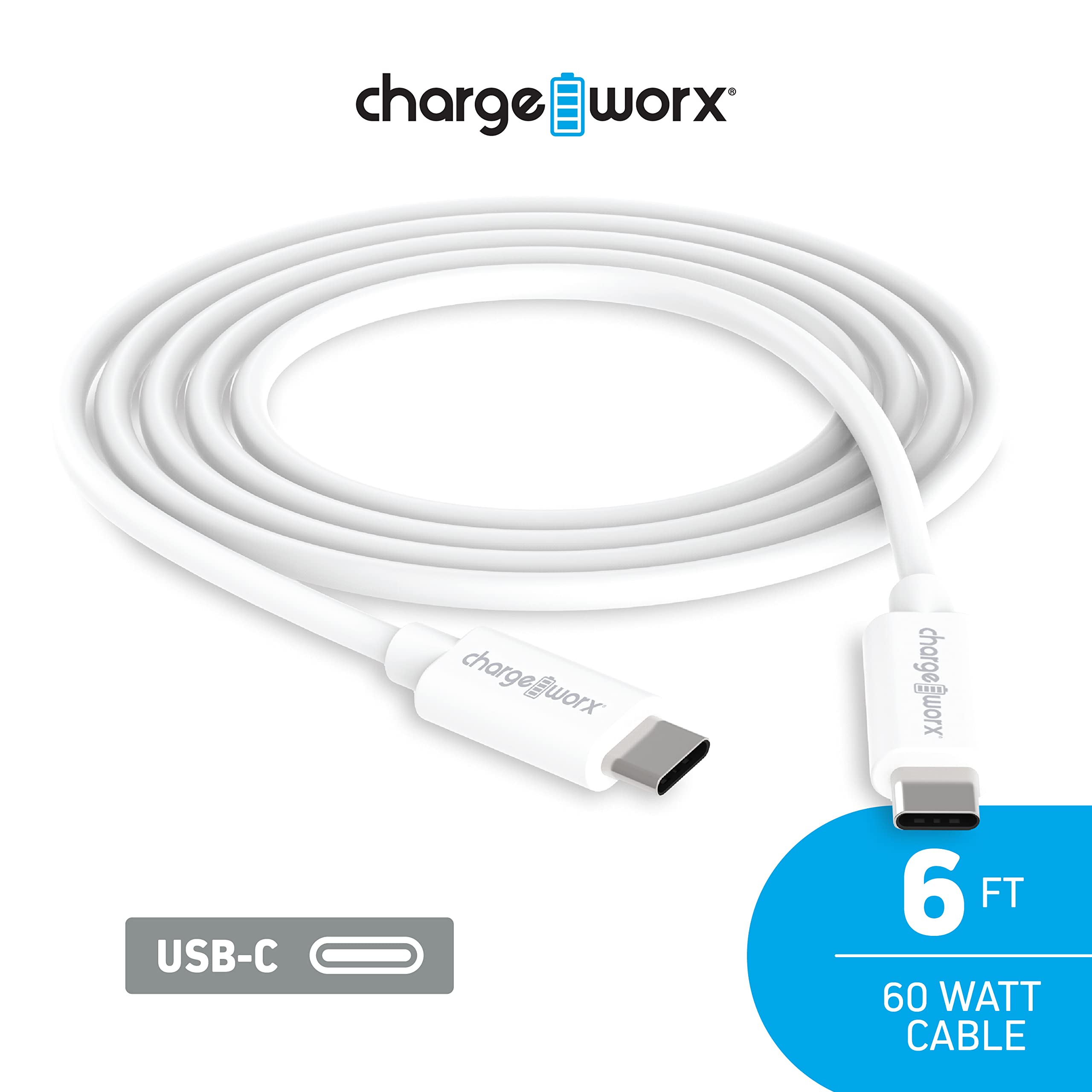 Chargeworx PD USB-C to USB-C Cable 6 Feet White