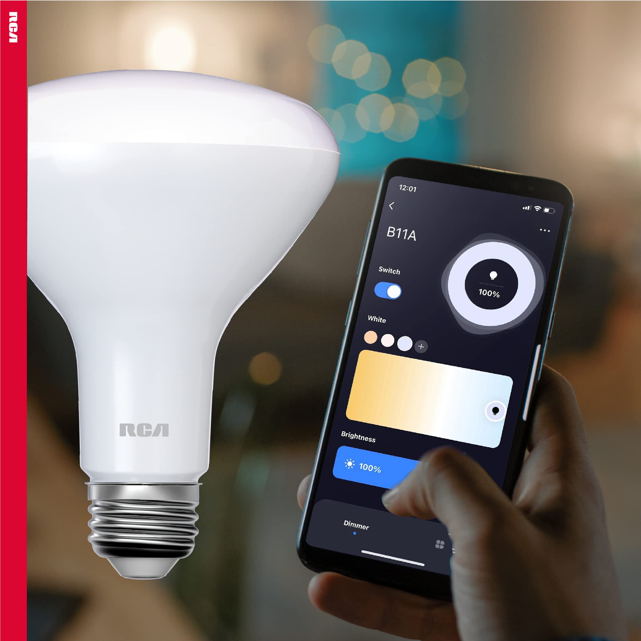 RCA Dimmable Smart Light Bulbs, BR30 WiFi LED, Indoor Flood LED, 9W, 60W Eq, 2700K Soft White, 4-Pack