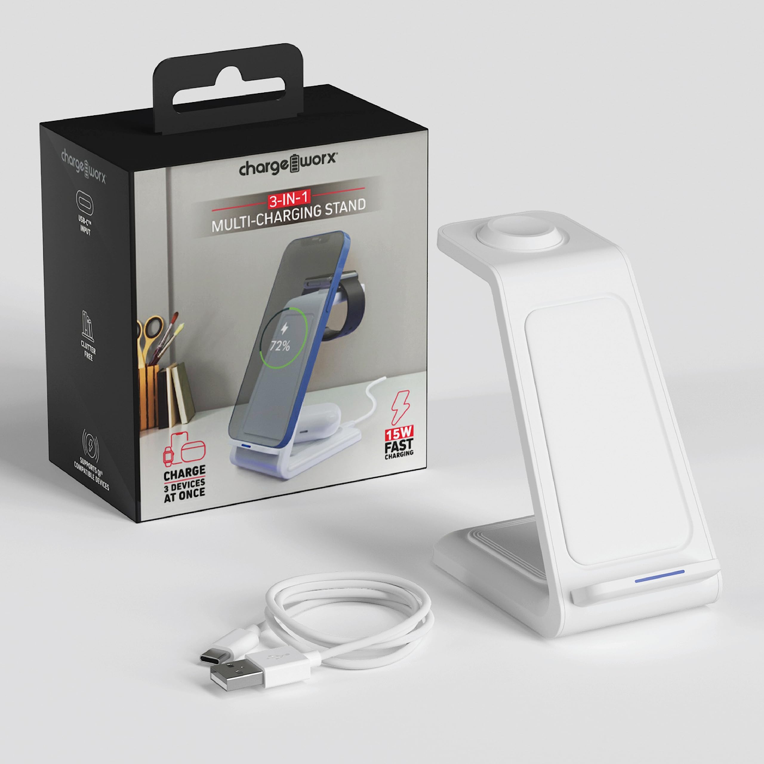 Chargeworx 3-in-1 Multi-Charging Stand 15W Clutter-Free Black