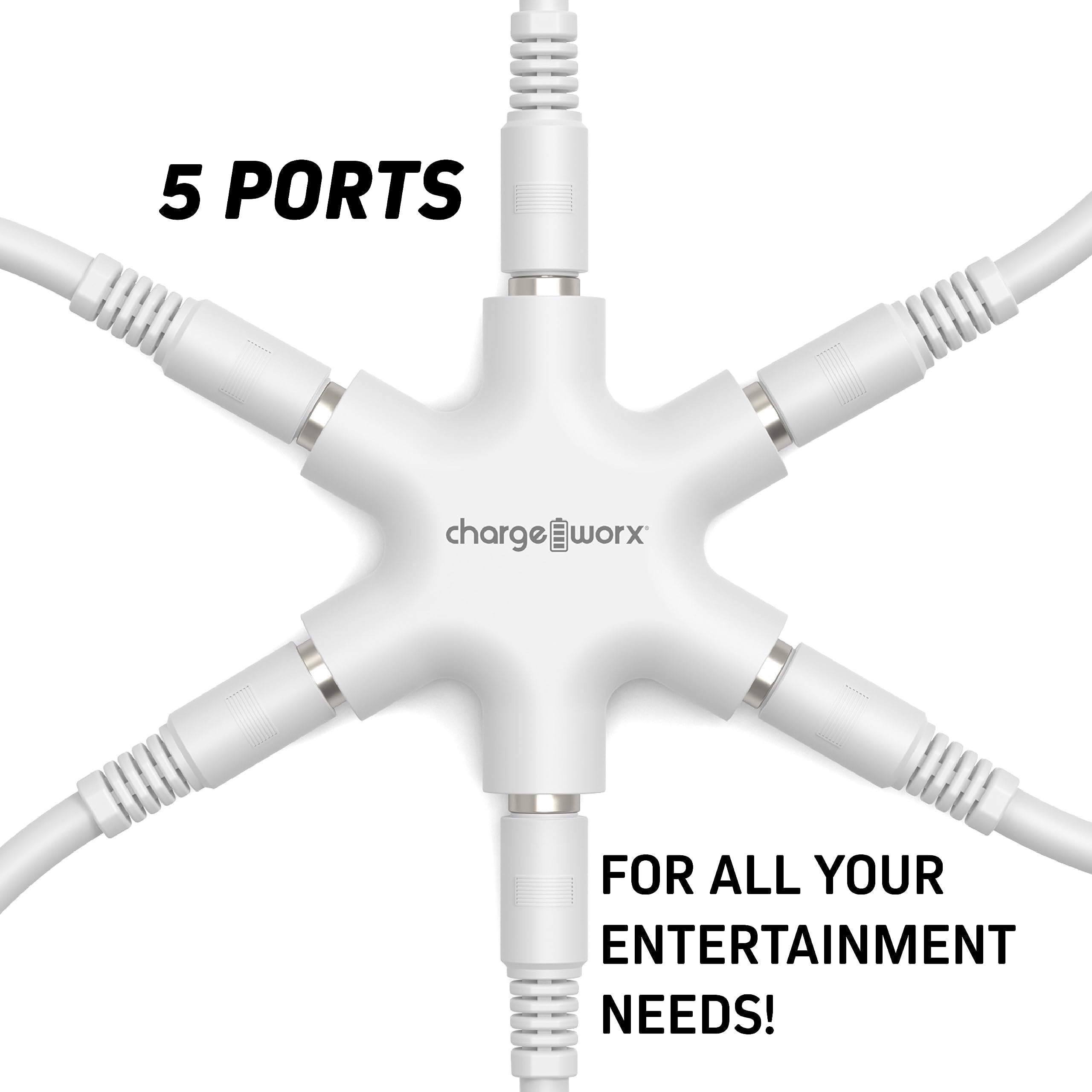Chargeworx 3.5mm 5-Way Audio Splitter Hub for Headphones Mic