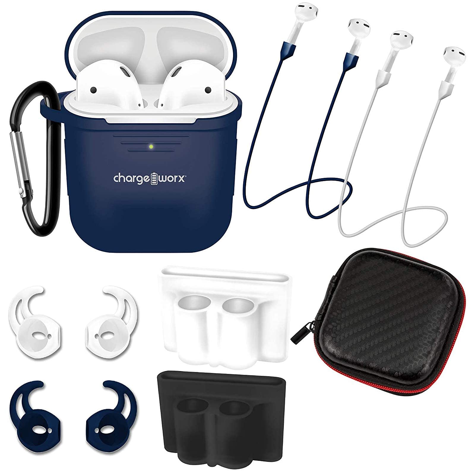 Chargeworx AirPods Case Bundle Silicone Cover Holders Carabiner Blue
