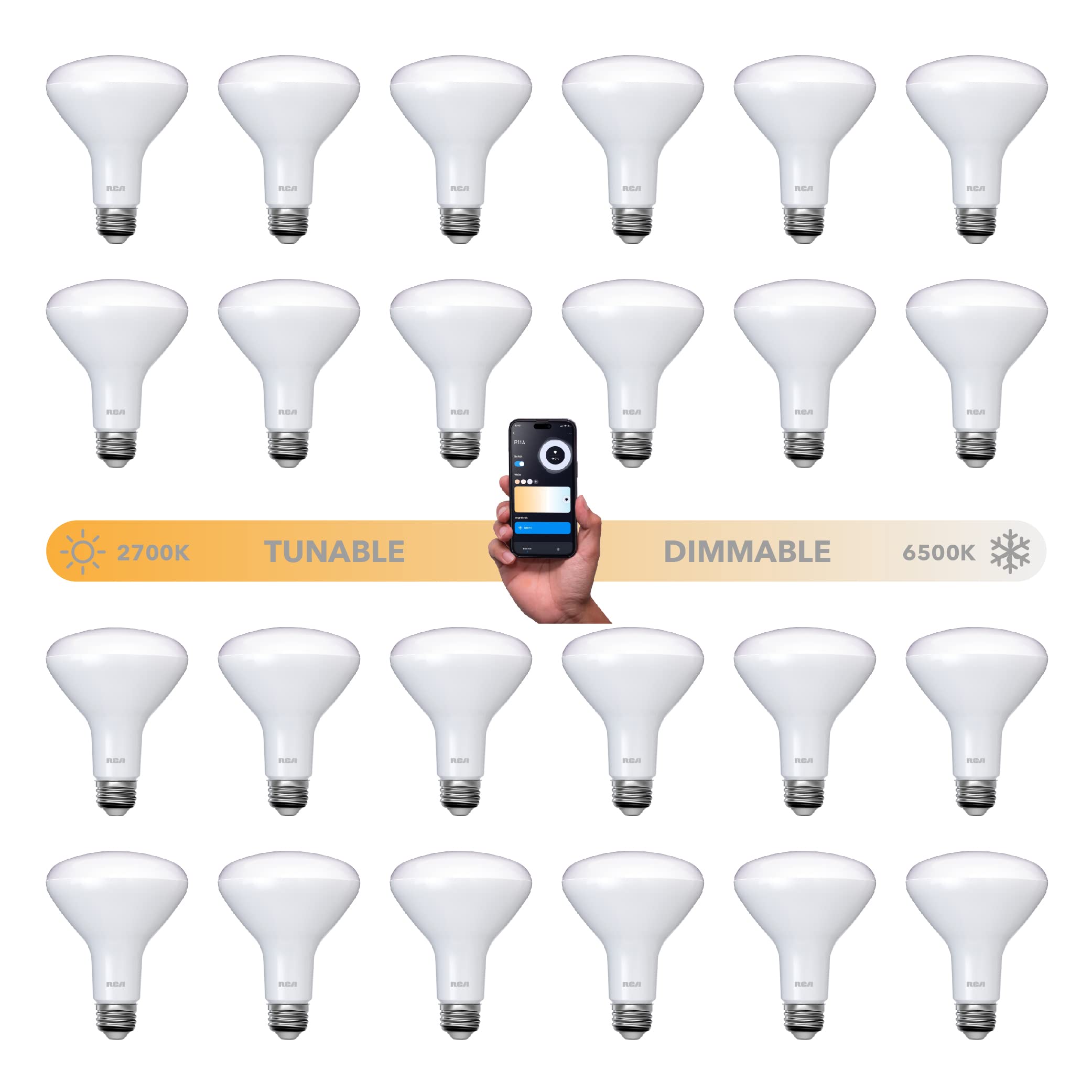 RCA Dimmable Smart Light Bulbs, BR30 WiFi LED, Indoor Flood LED, 9W, 60W Eq, 2700K Soft White, 4-Pack