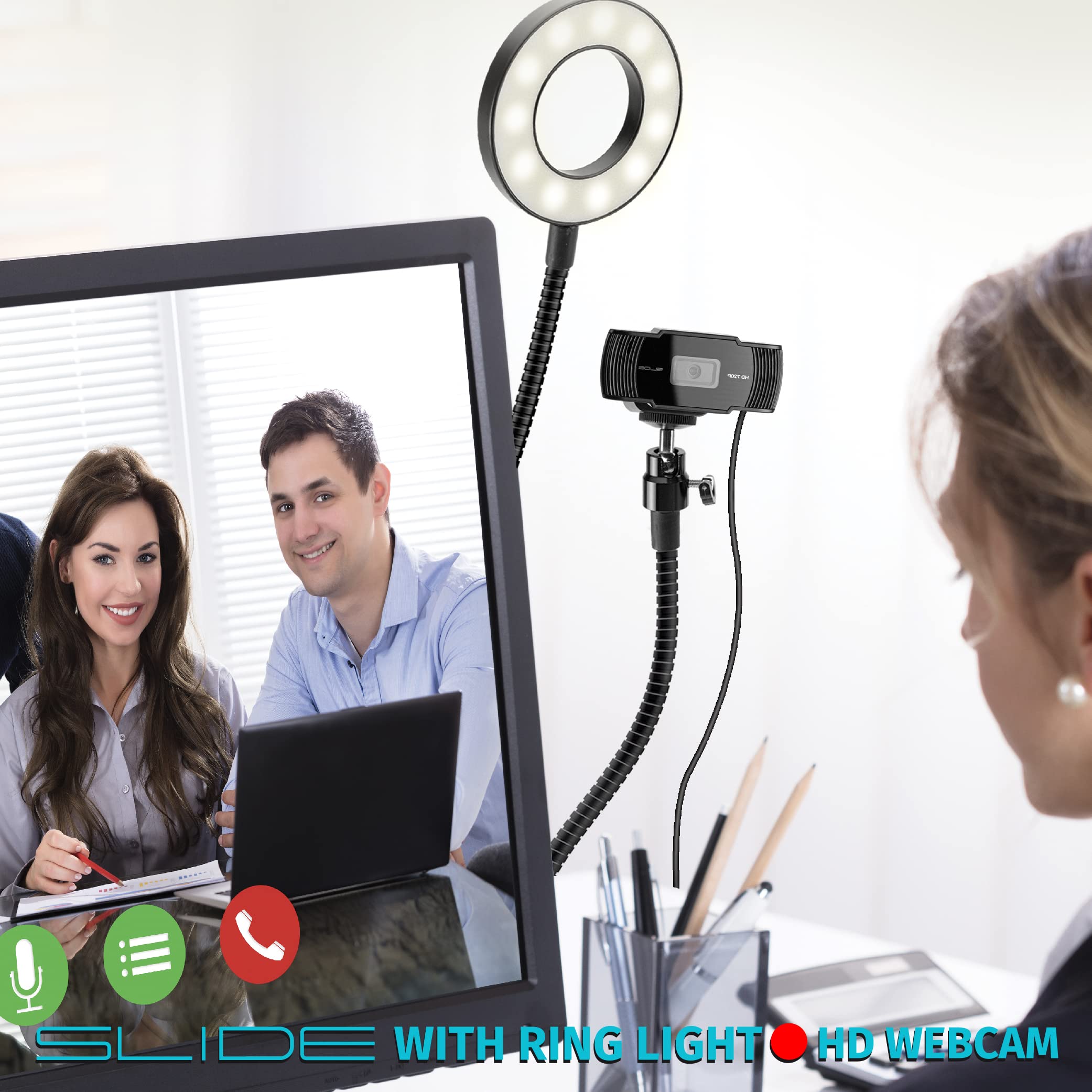 Slide 1080P HD Webcam Ring Light Stand Vlogging Kit