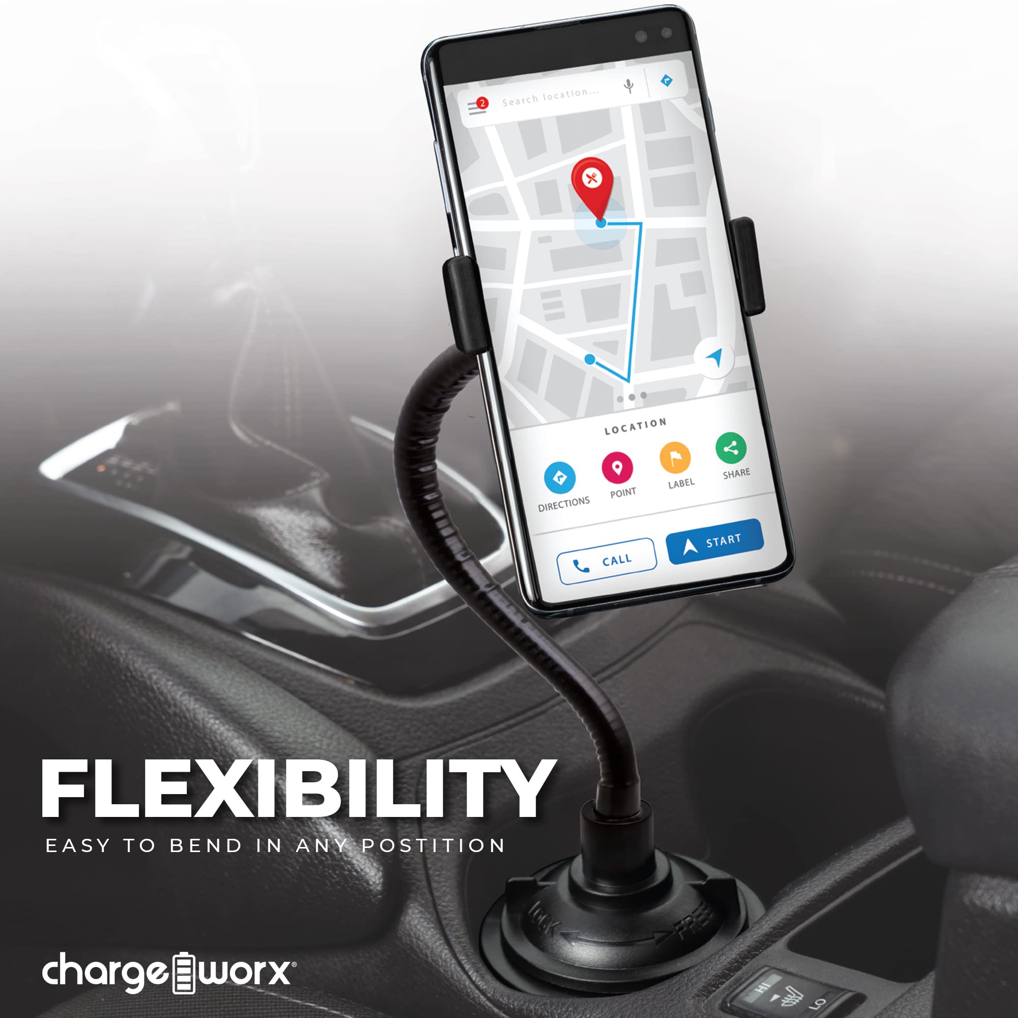 CHARGEWORX 10" Neck Univ Cup Holder Car Mount