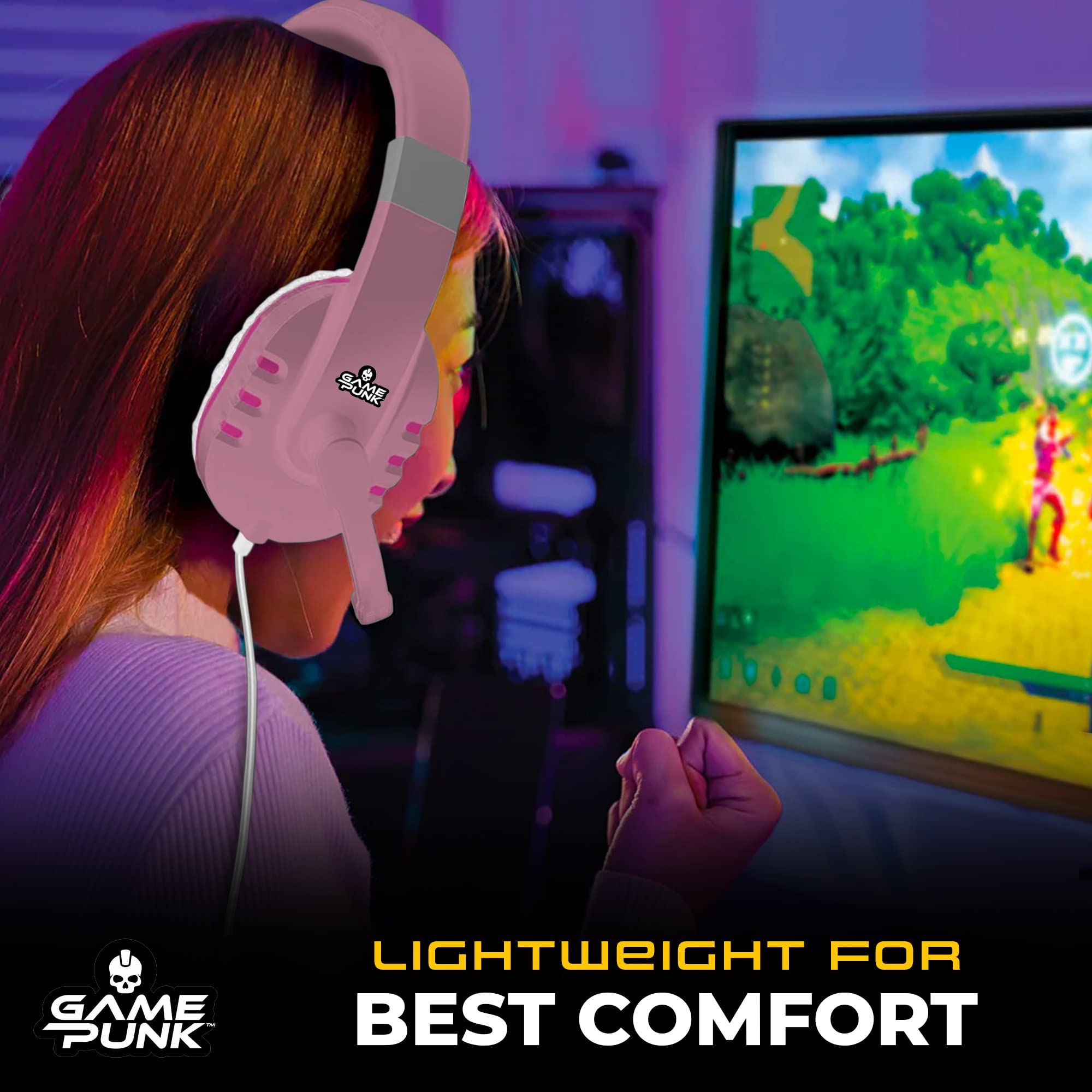 GamePunk NightOwl LED Wired Gaming Headset with Microphone (White)