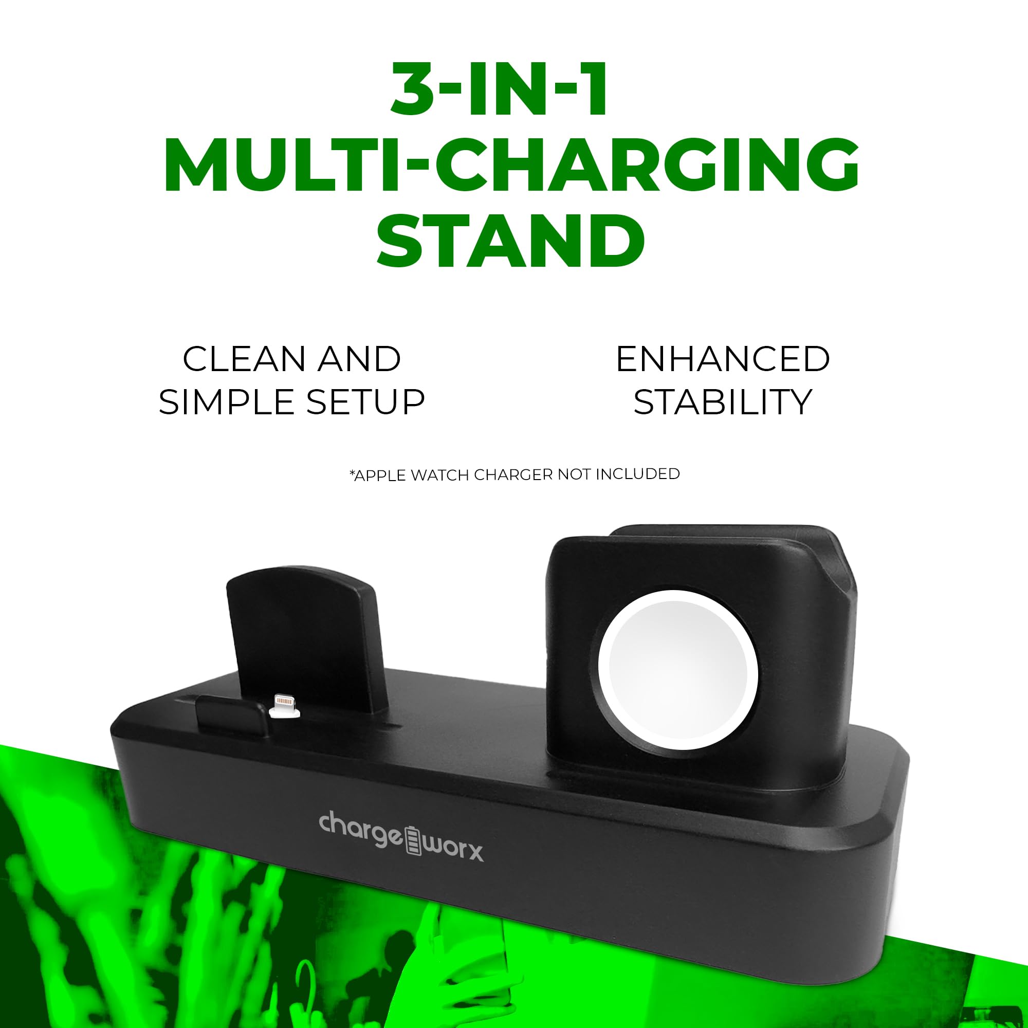 Chargeworx 3-in-1 Multi-Charging Stand for Desk Compatible Black