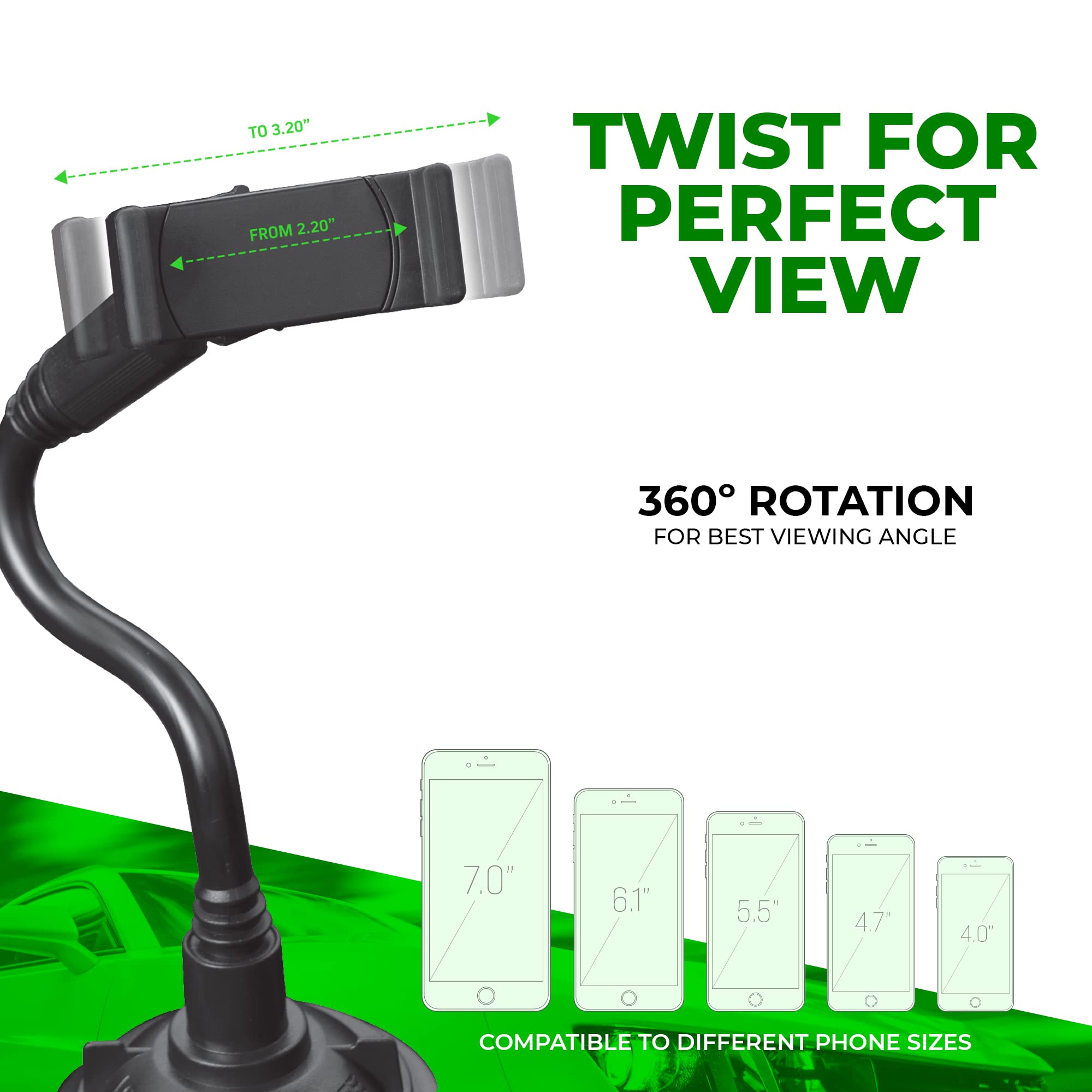 Chargeworx Cup Holder Phone Mount for Car