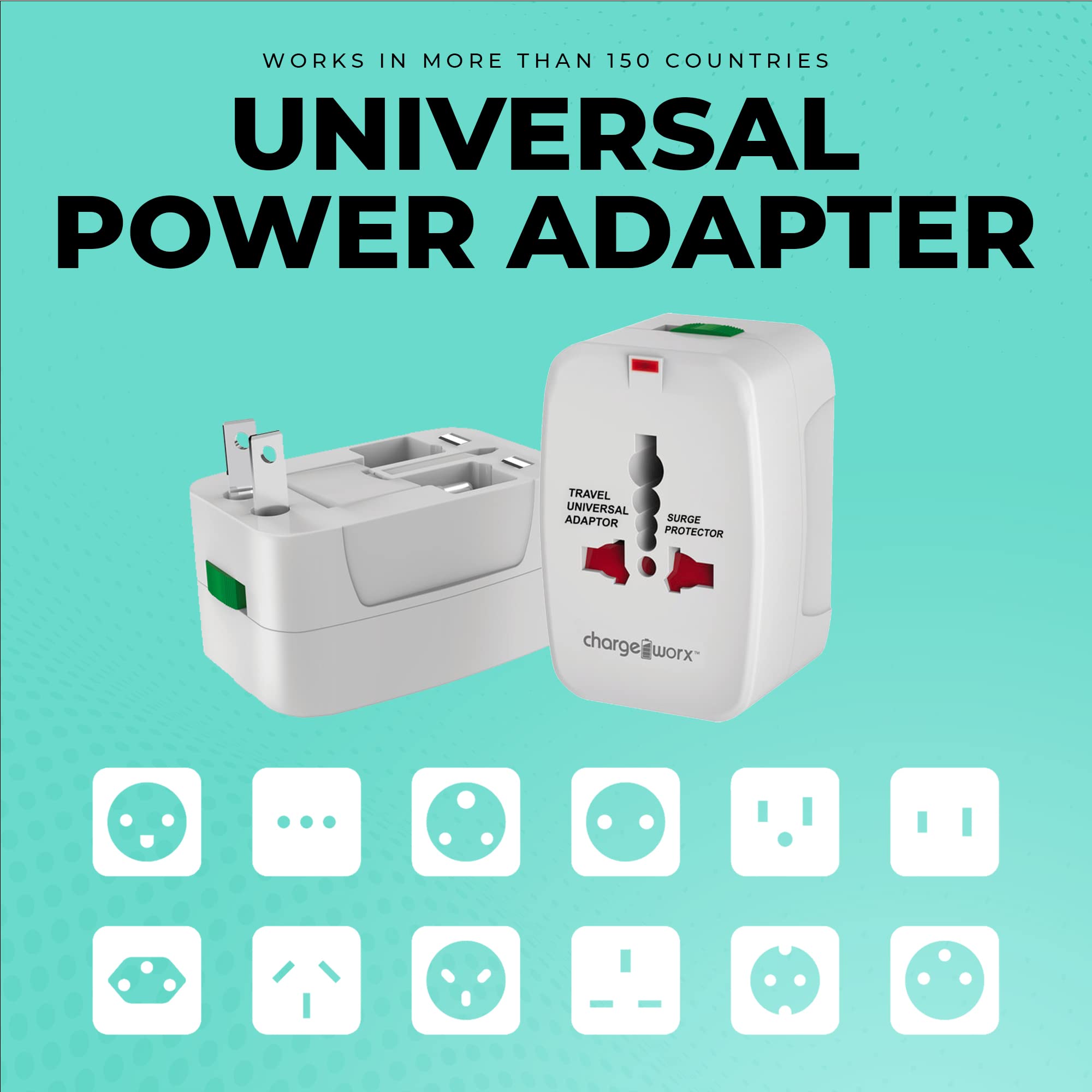 Chargeworx Int'l Power Adapter Plug Surge Protector LED Indicator