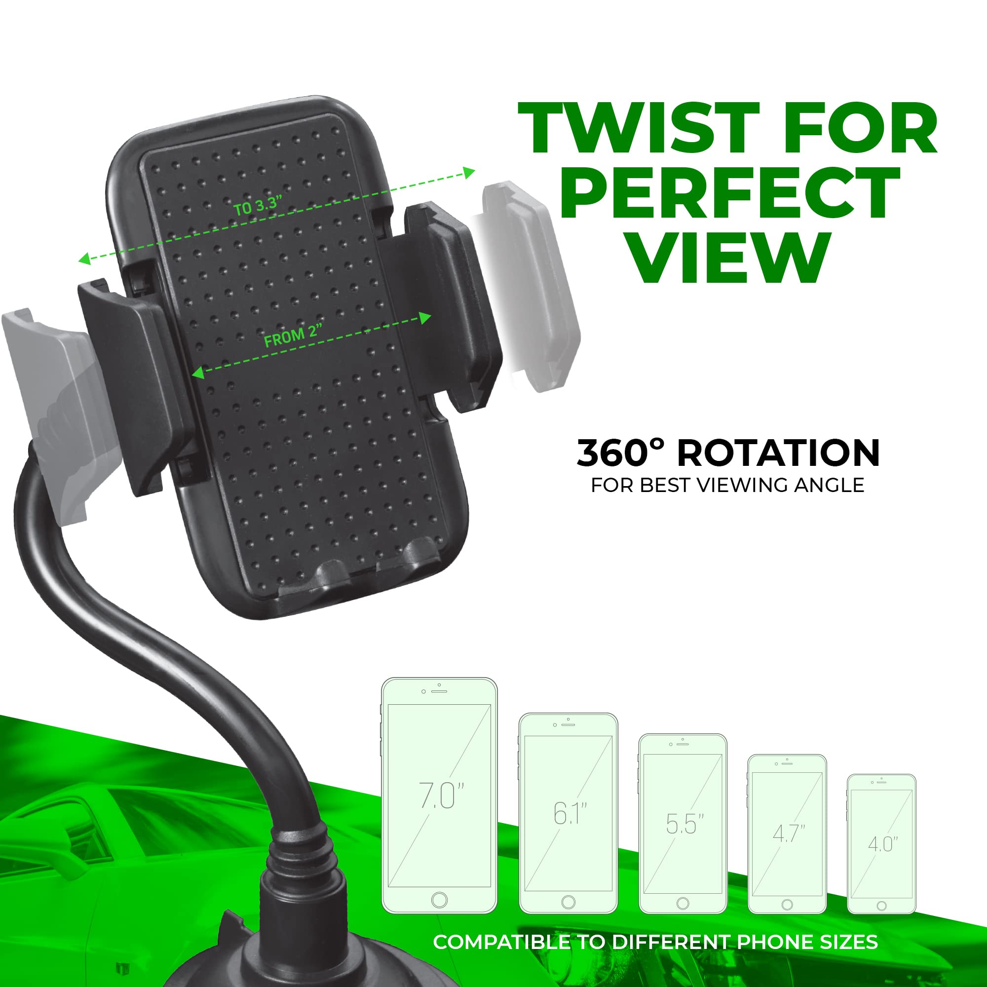 Chargeworx Cup Holder Phone Mount for Car