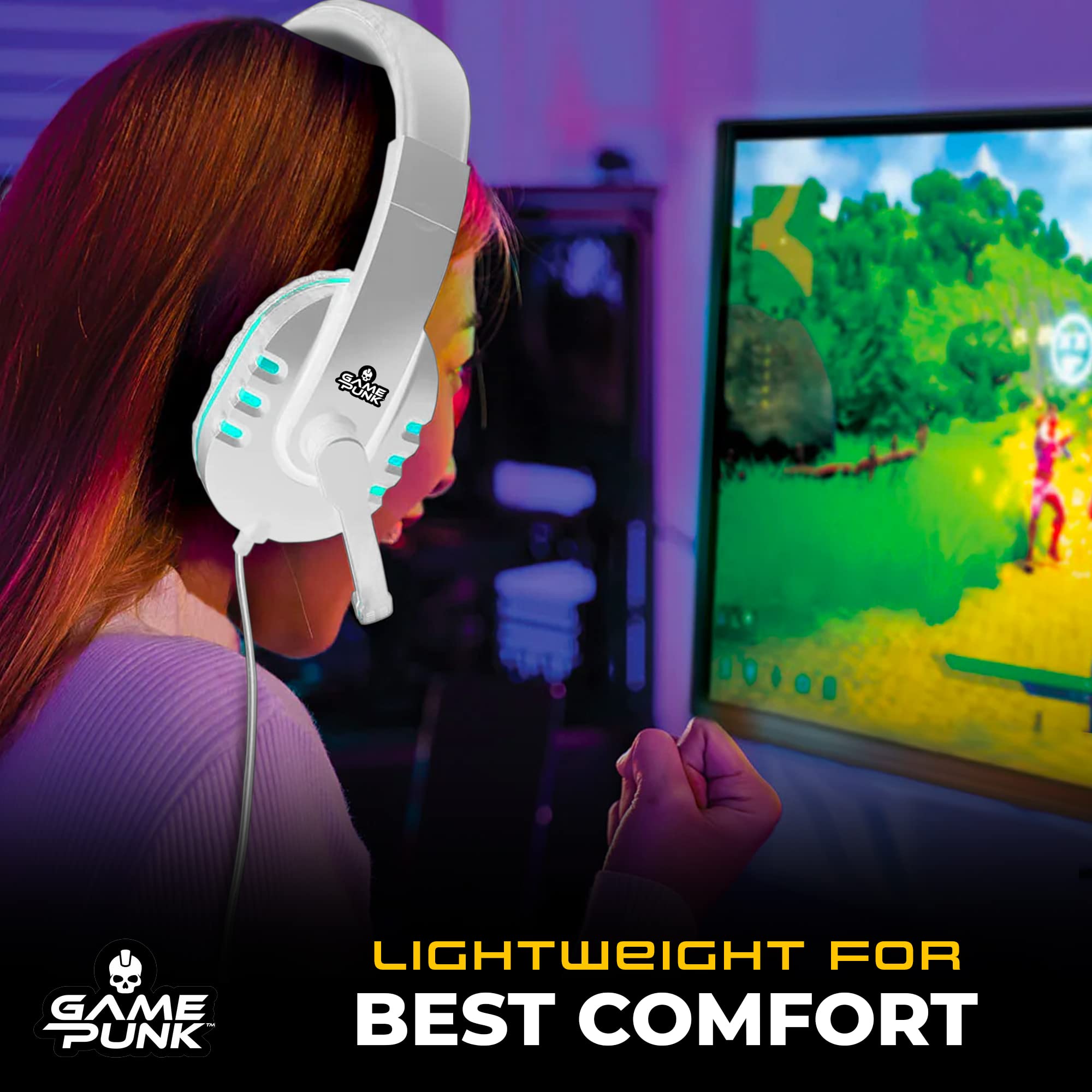 GamePunk NightOwl LED Wired Gaming Headset with Microphone (White)