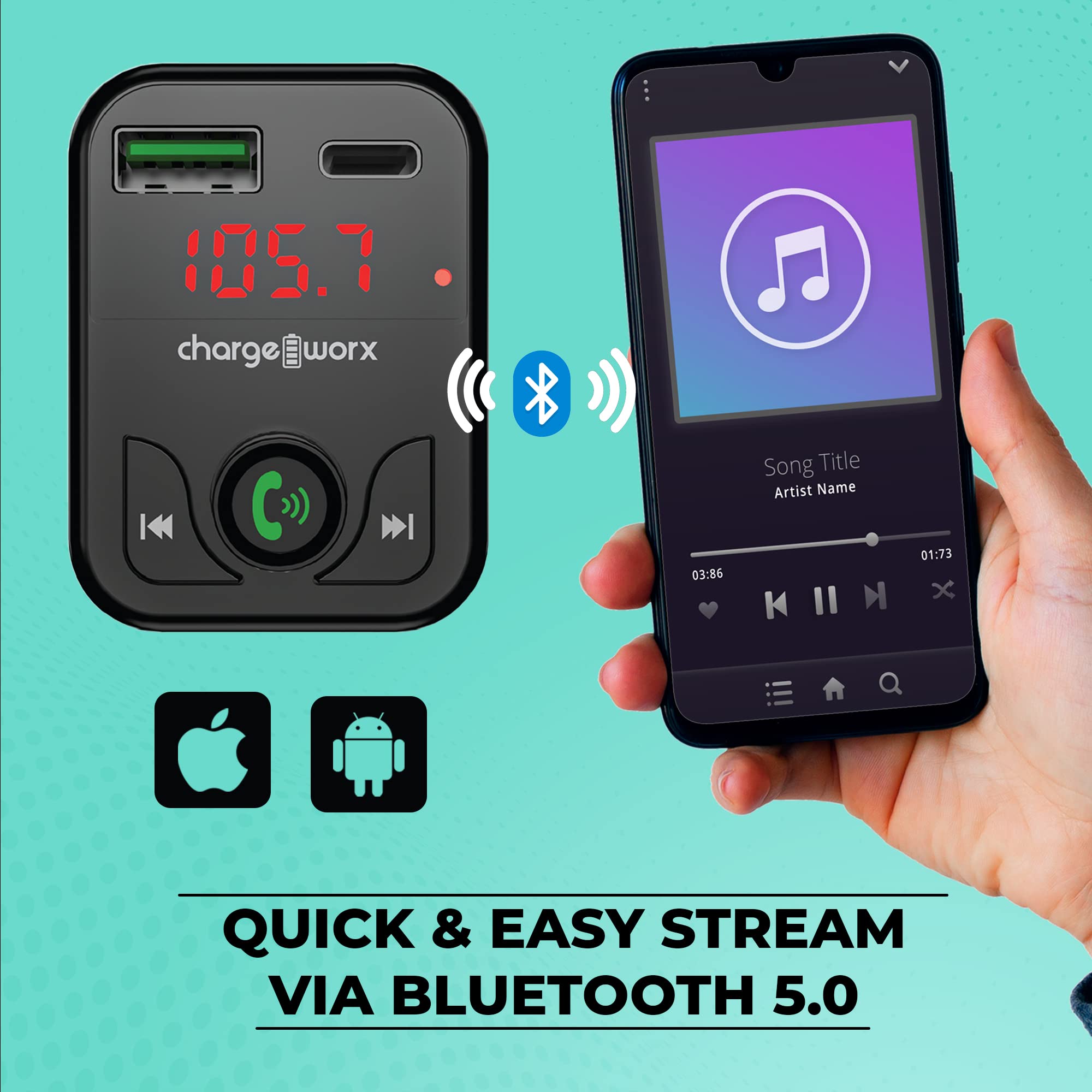 Chargeworx FM Transmitter Bluetooth Car