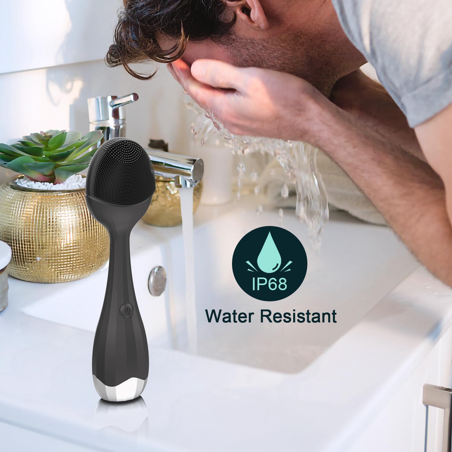 Perry Ellis Rechargeable Mens Silicone Facial Cleansing Brush, 4 Modes, Waterproof