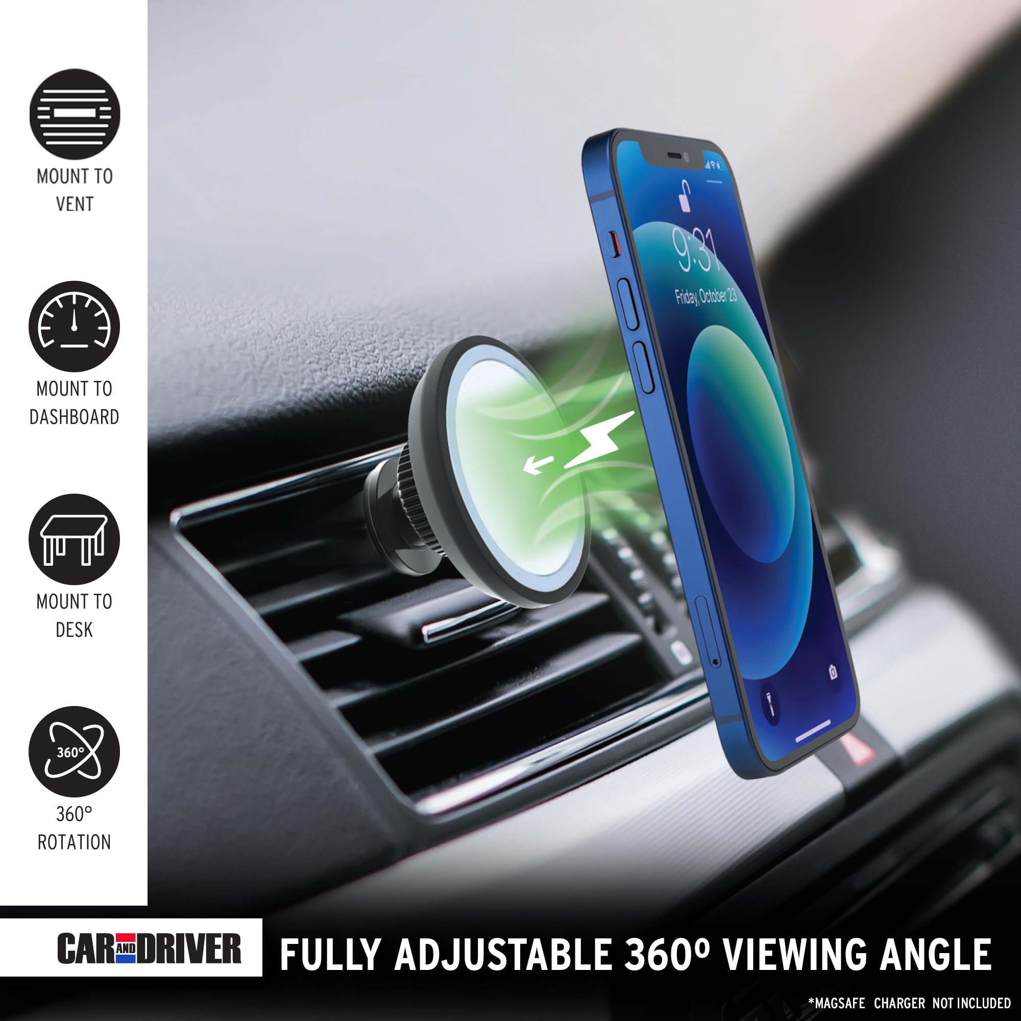 Car and Driver Desktop & Air Vent Mount Compatible with MagSafe Charger