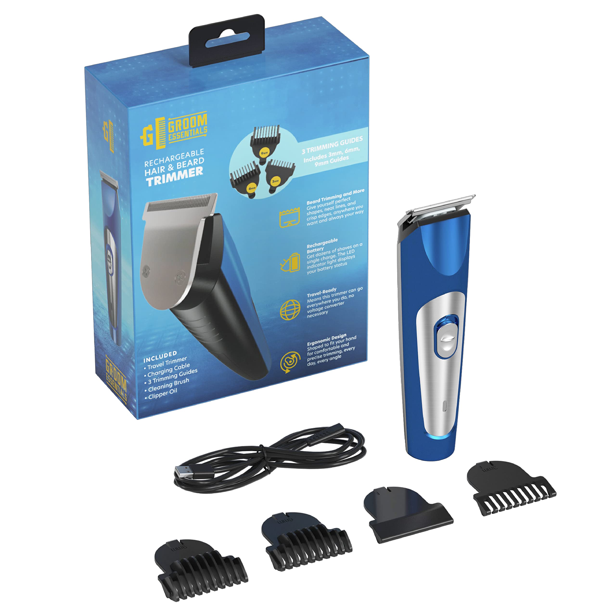 Groom Essentials Rechargeable Hair and Beard Trimmer for Men