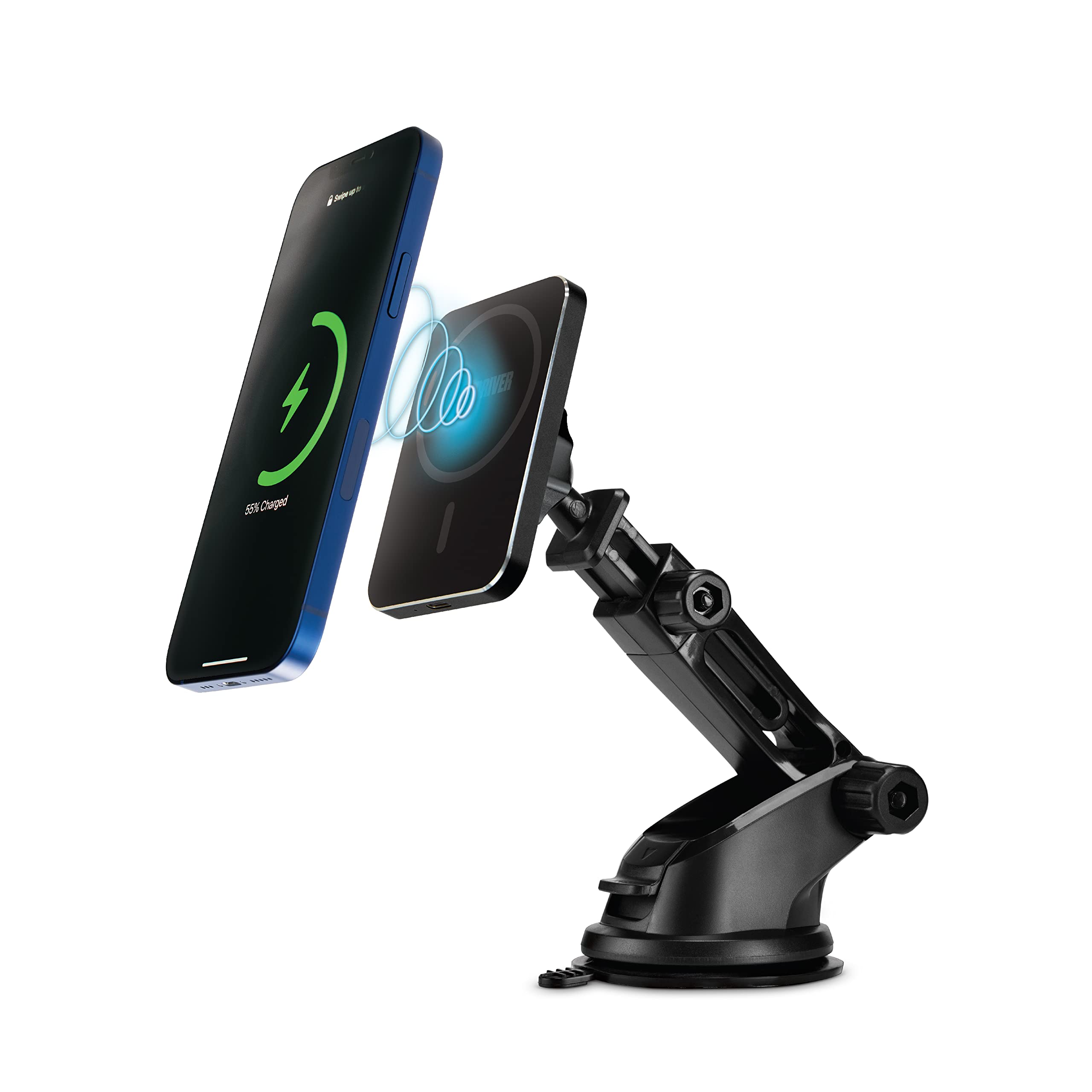 Car and Driver Magnetic Mount with Wireless Charging Sturdy Swivel Base