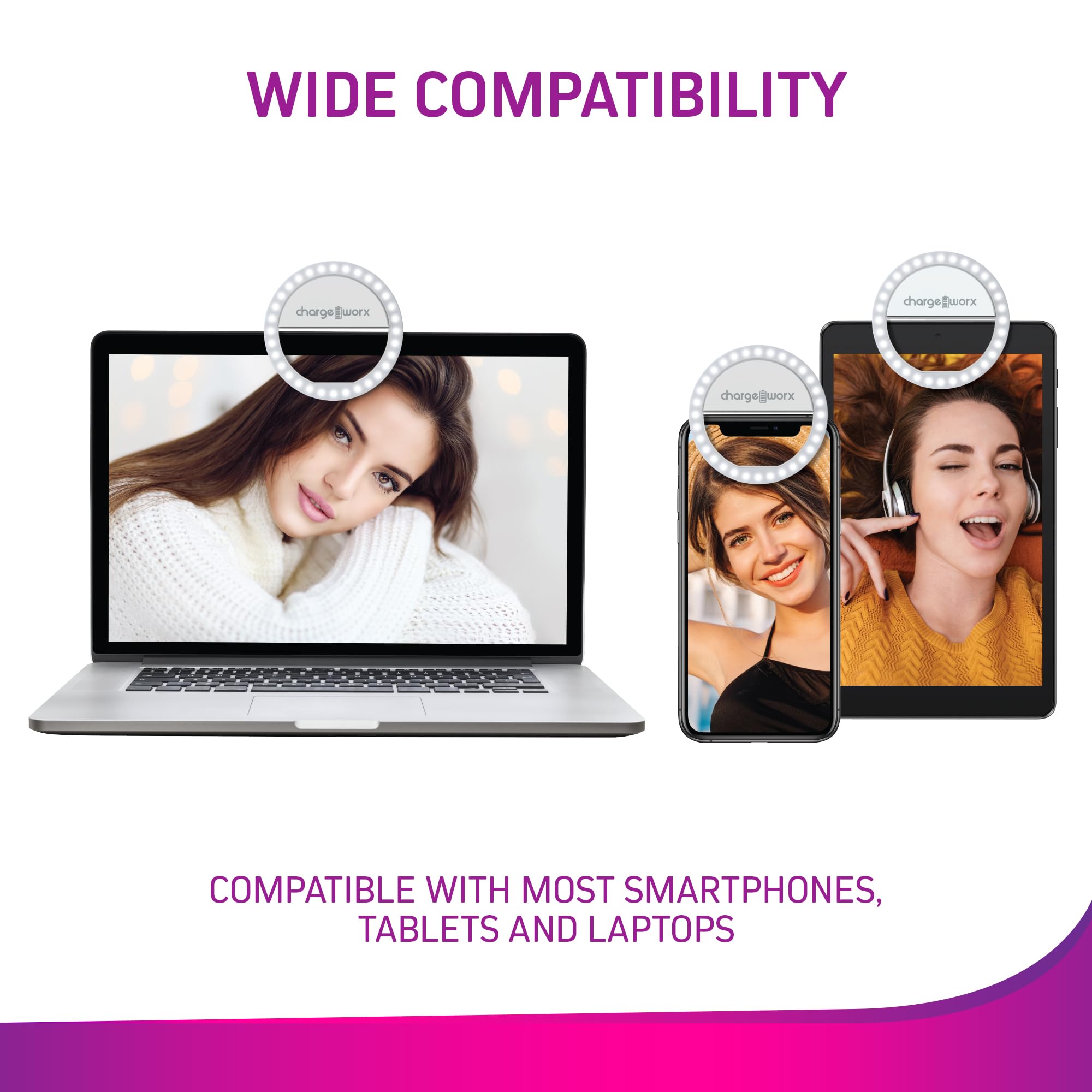 Chargeworx LED Selfie Ring Light 3 Brightness