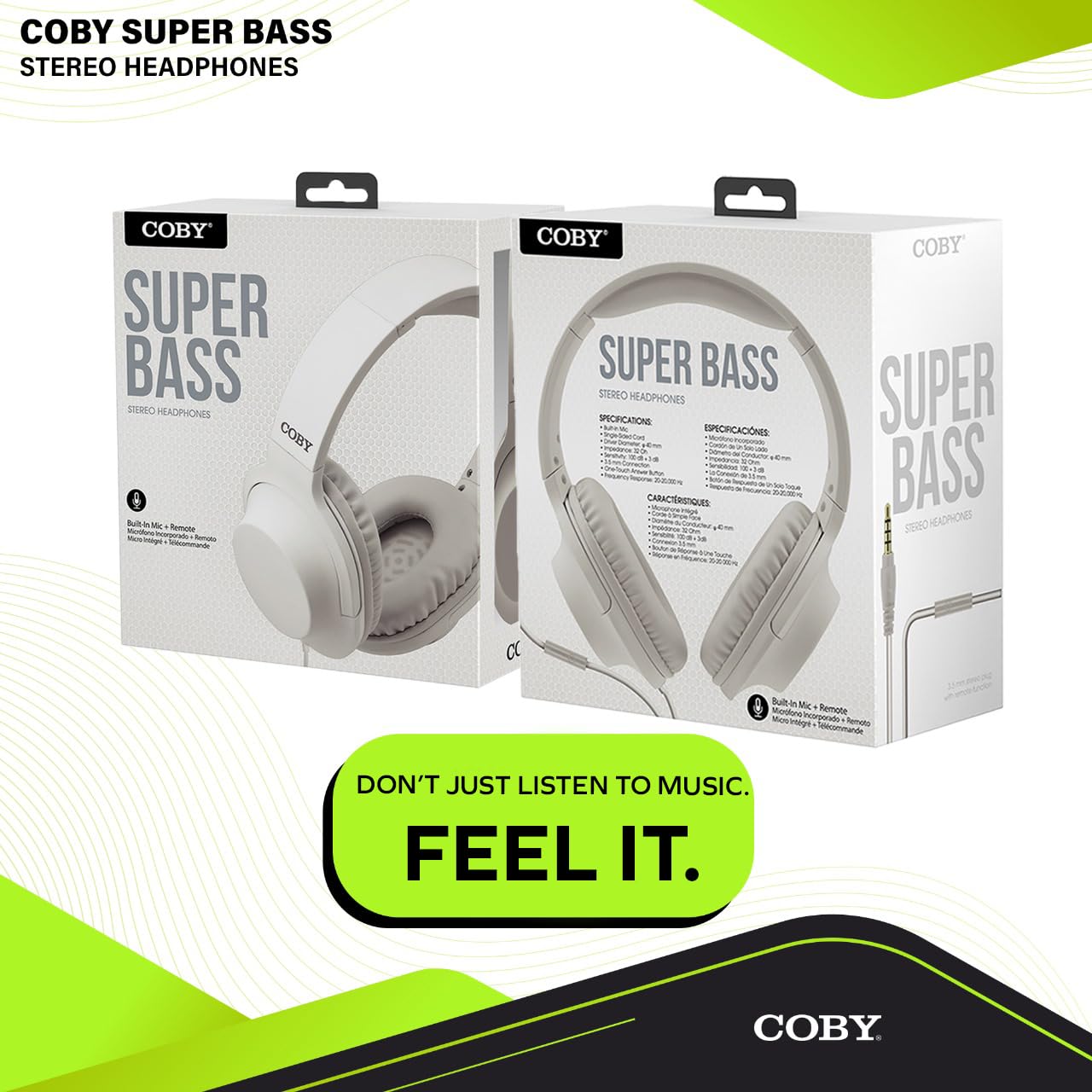 Coby Super Bass Stereo Wired Headphones, Adjustable