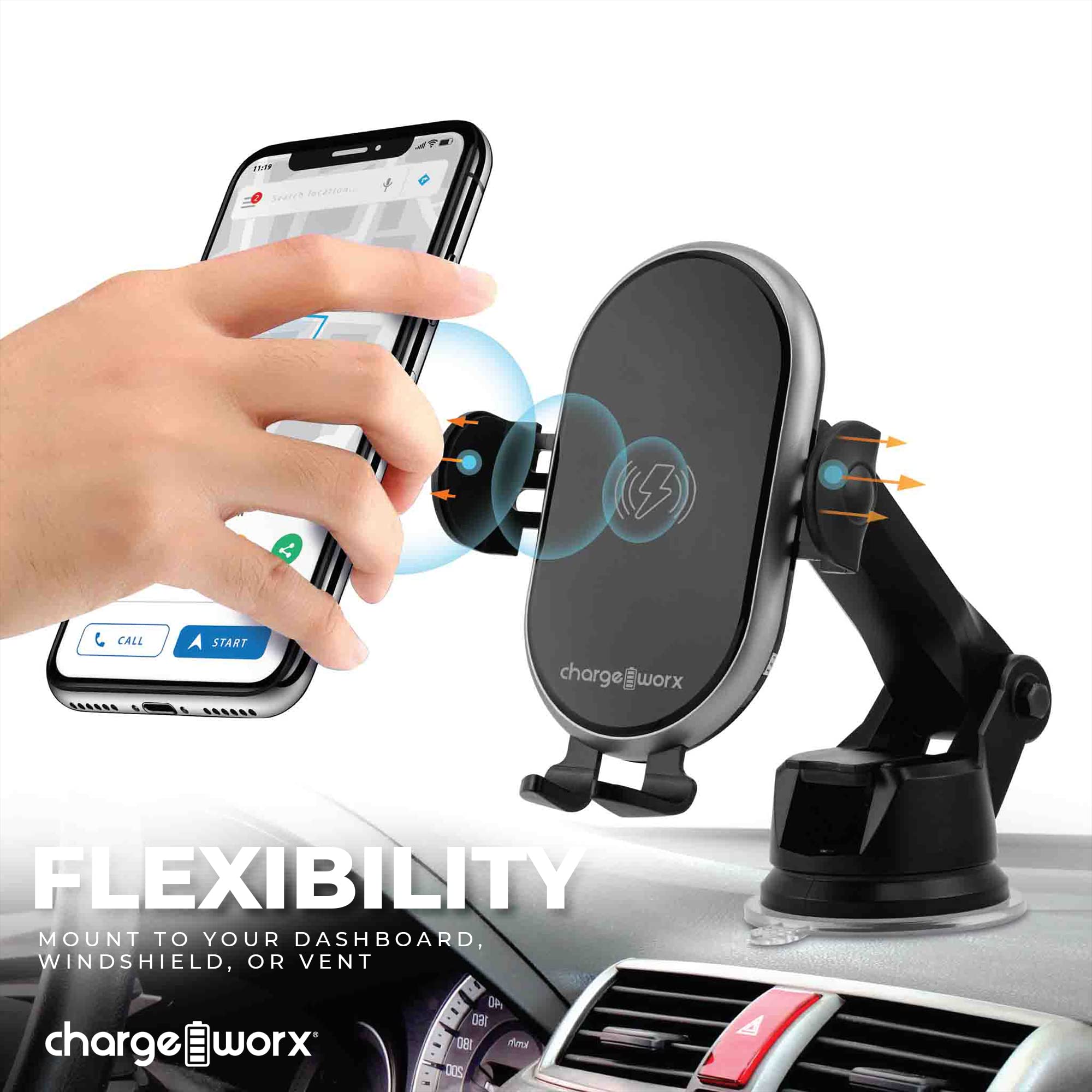 Chargeworx Touch-Activated Wireless Charge Car Mount