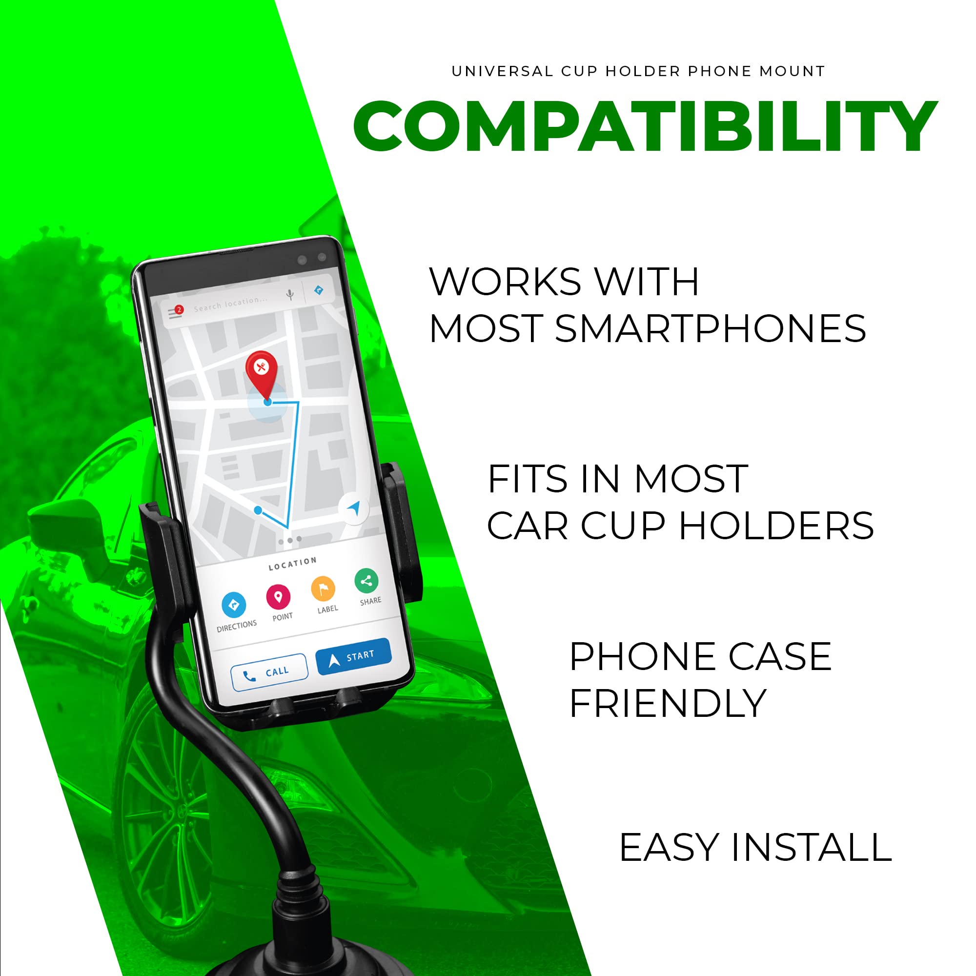 Chargeworx Cup Holder Phone Mount for Car