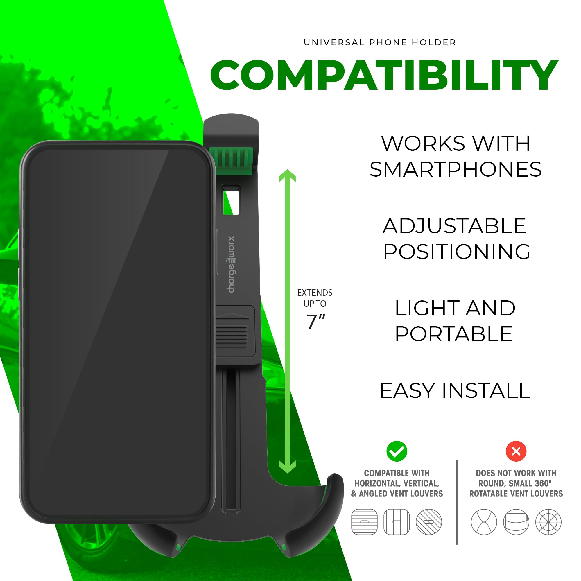 Chargeworx Univ Vent Phone Mount Car