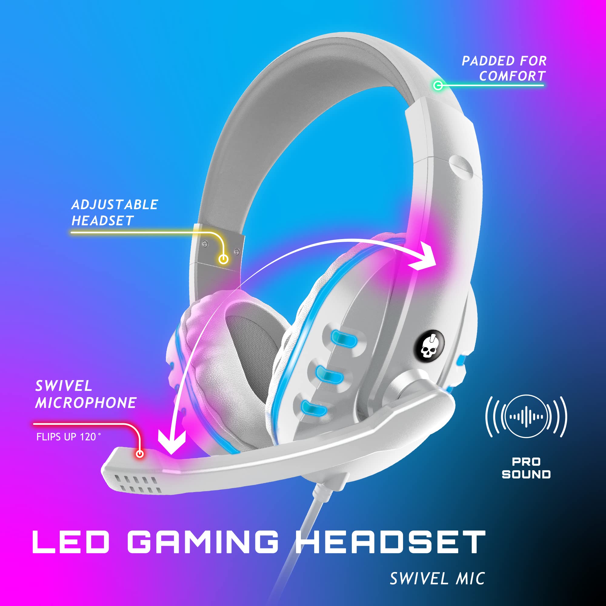 GamePunk NightOwl LED Wired Gaming Headset with Microphone (White)