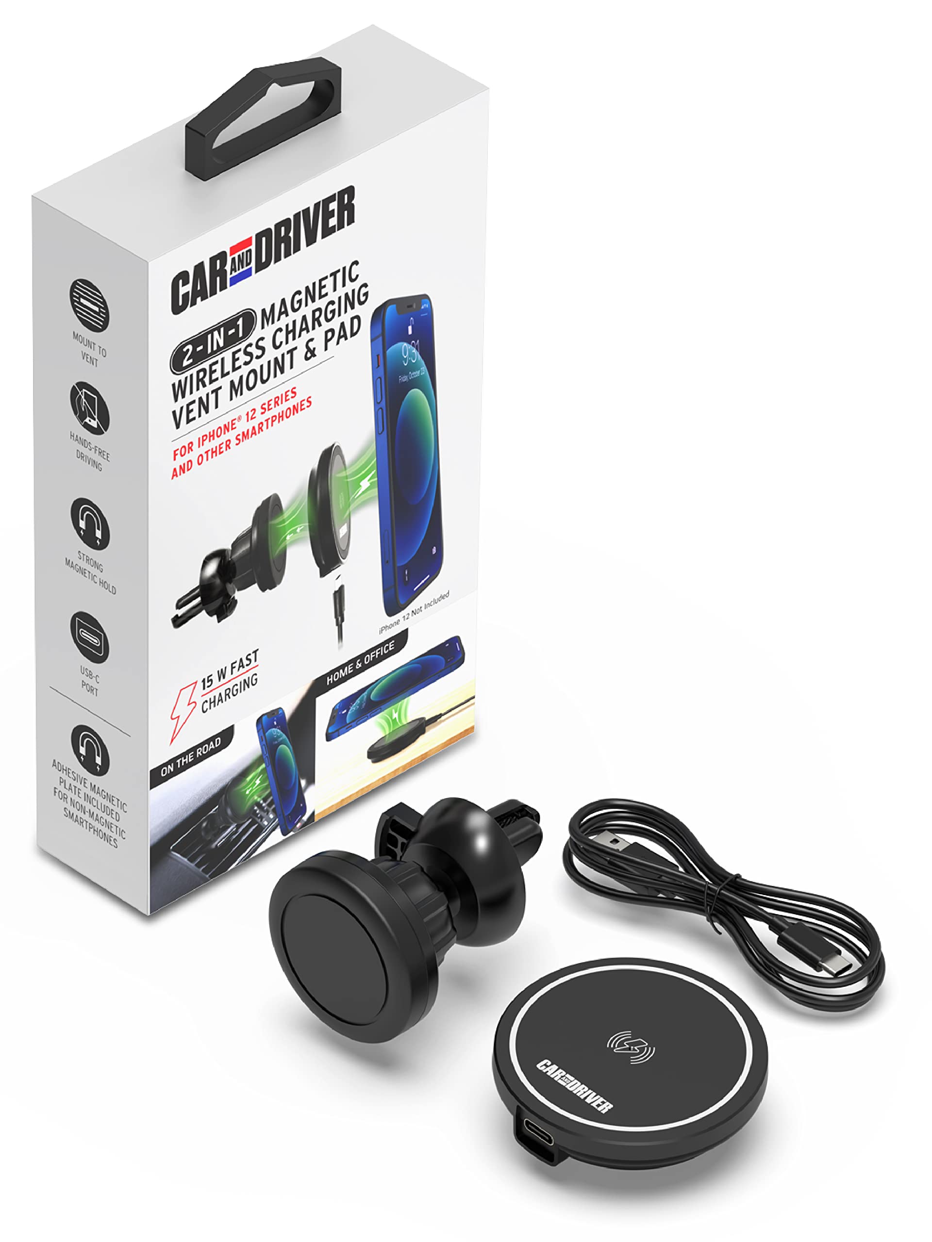 Car and Driver 2-In-1 Magnetic Wireless Charging Pad and Vent Mount