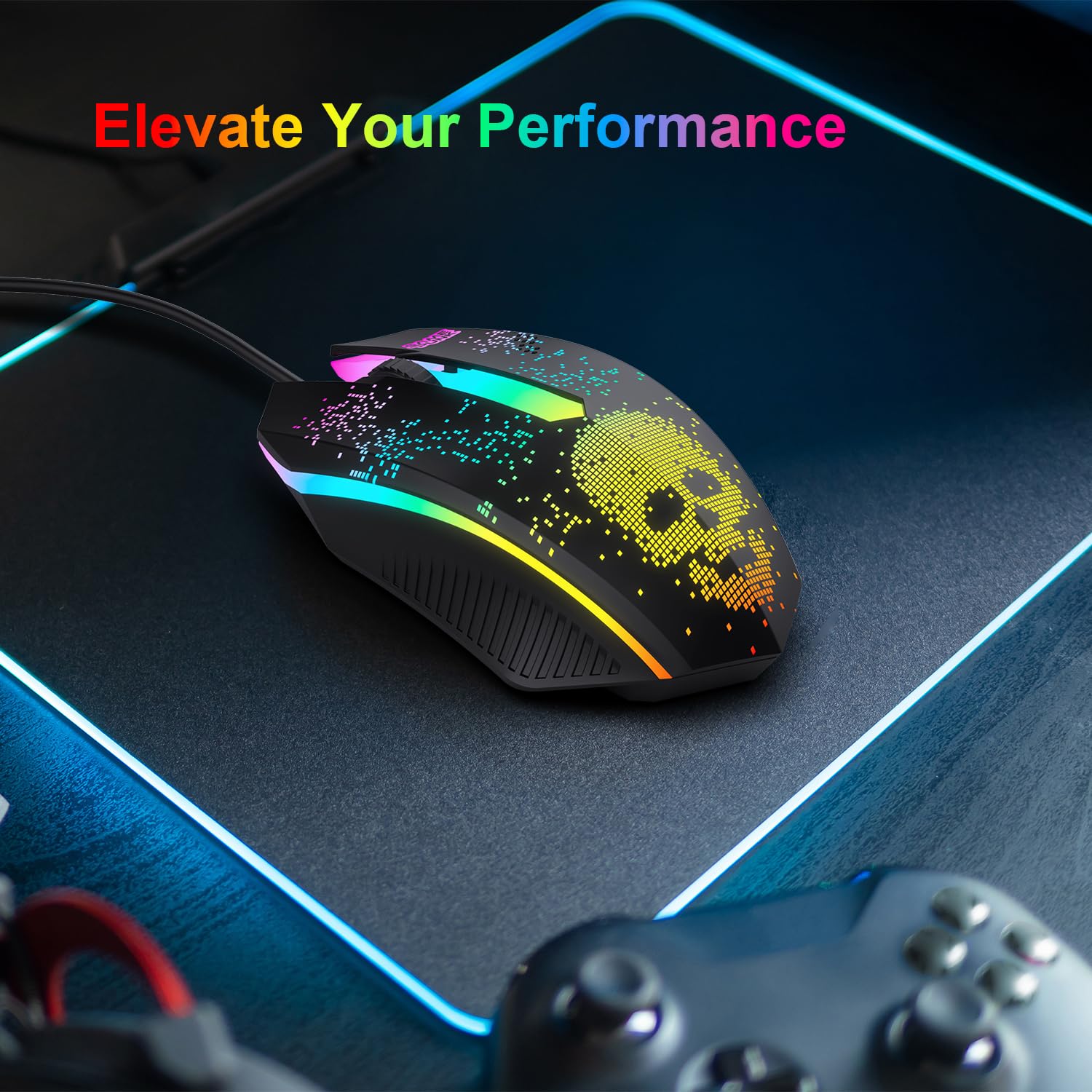 GAME PUNK Computer Wired Gaming Mouse | RGB Light-Up E-Sports Mouse