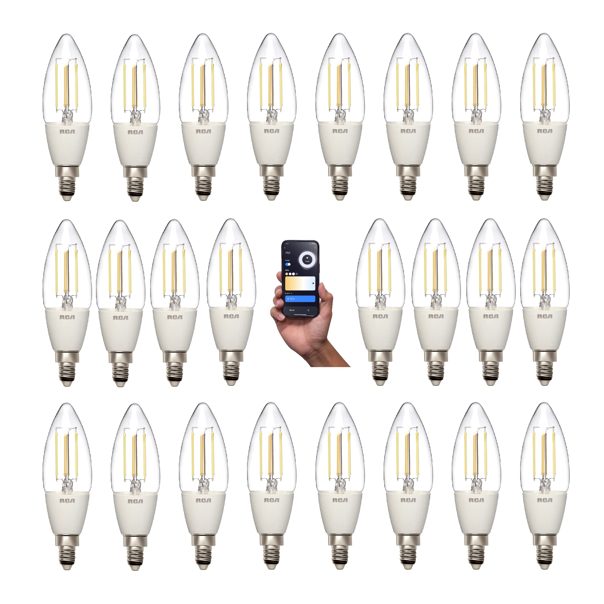 RCA Dimmable and Tunable Wi-Fi Amber LED Smart Light Bulbs, Vintage B11, 4W, 320 Lumens, 4-Pack