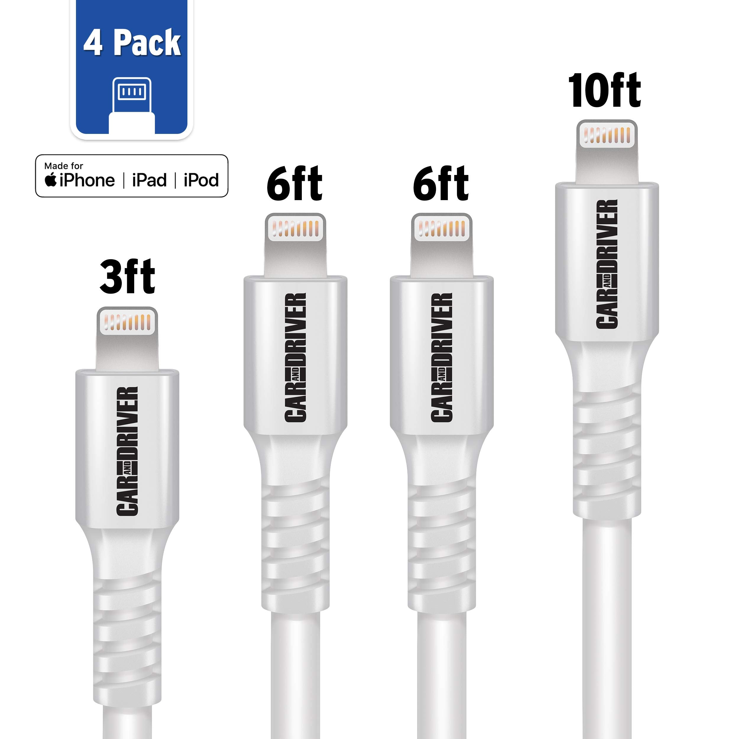 Car and Driver USB to Lightning Cable (4-Pack, White)