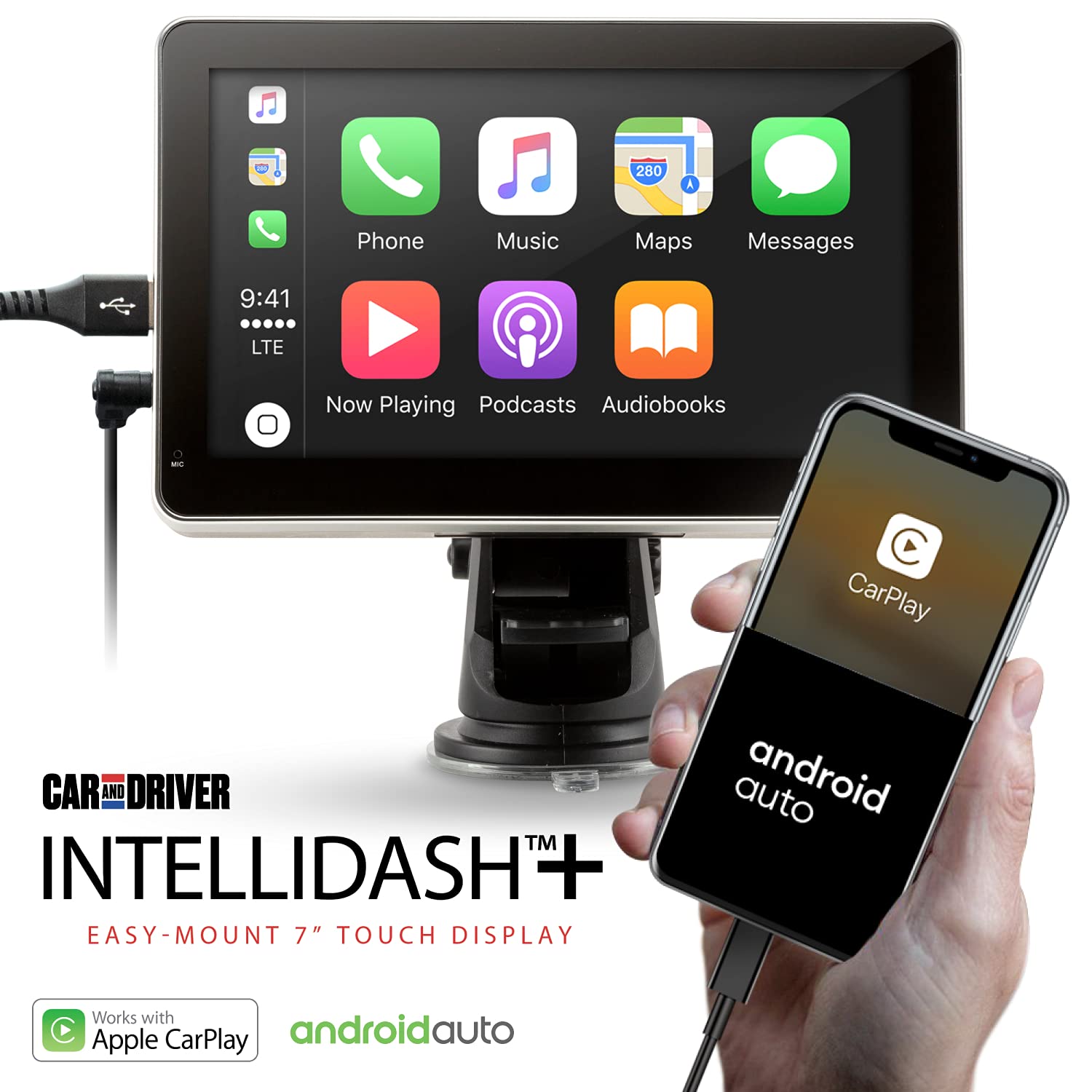 Car and Driver INTELLIDASH Slim with Apple Carplay and Android Auto