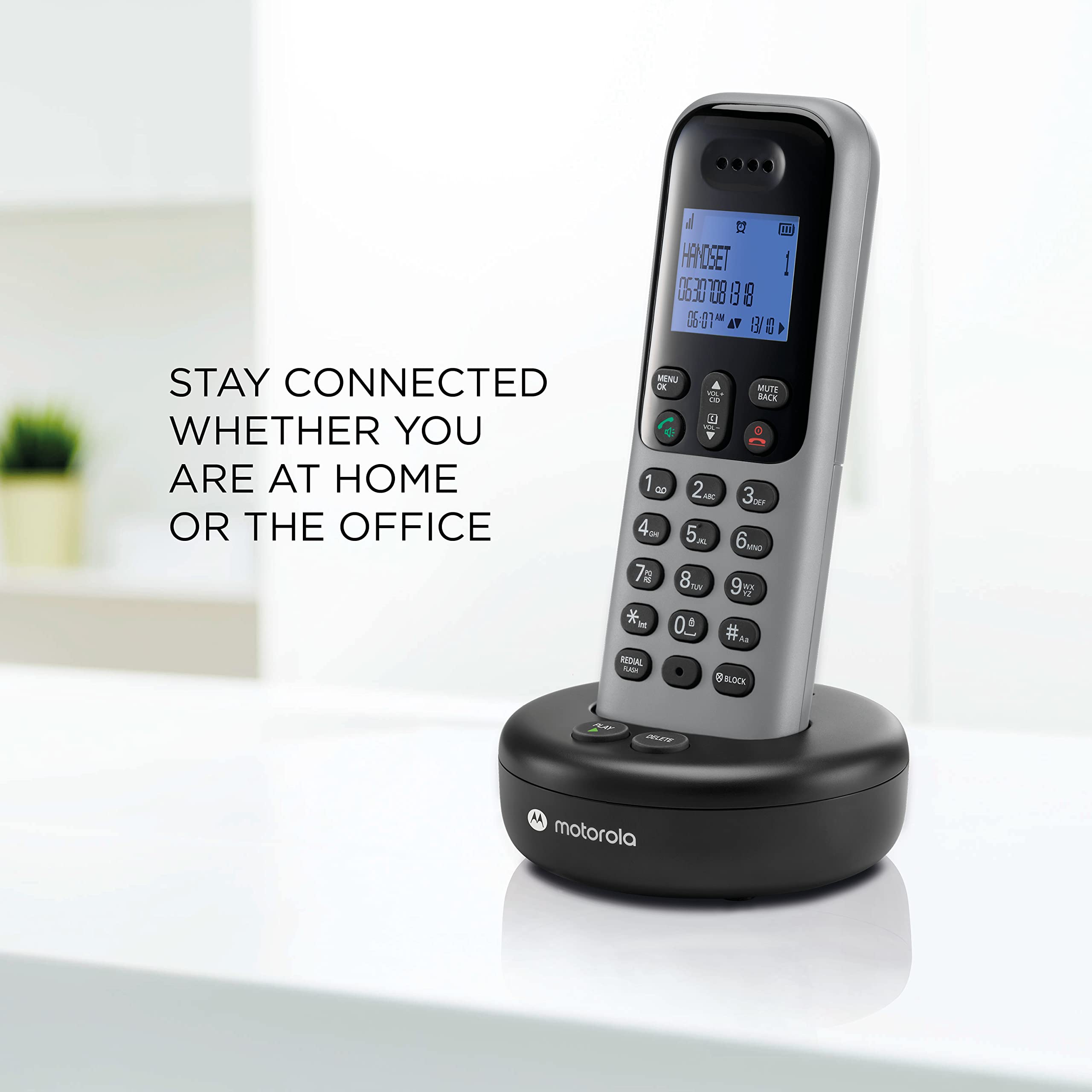 Motorola Voice Cordless Phone System, 2 Handsets, Dark Grey (T612)