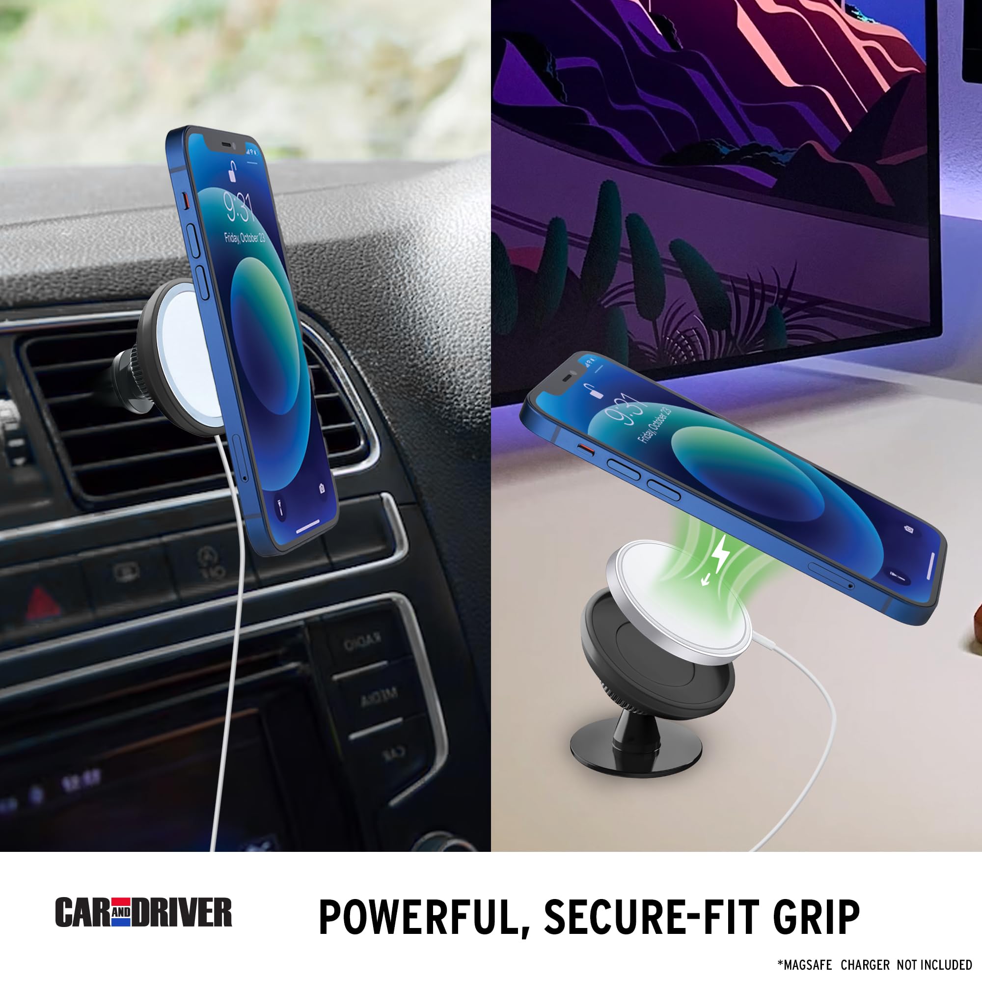 Car and Driver Desktop & Air Vent Mount Compatible with MagSafe Charger