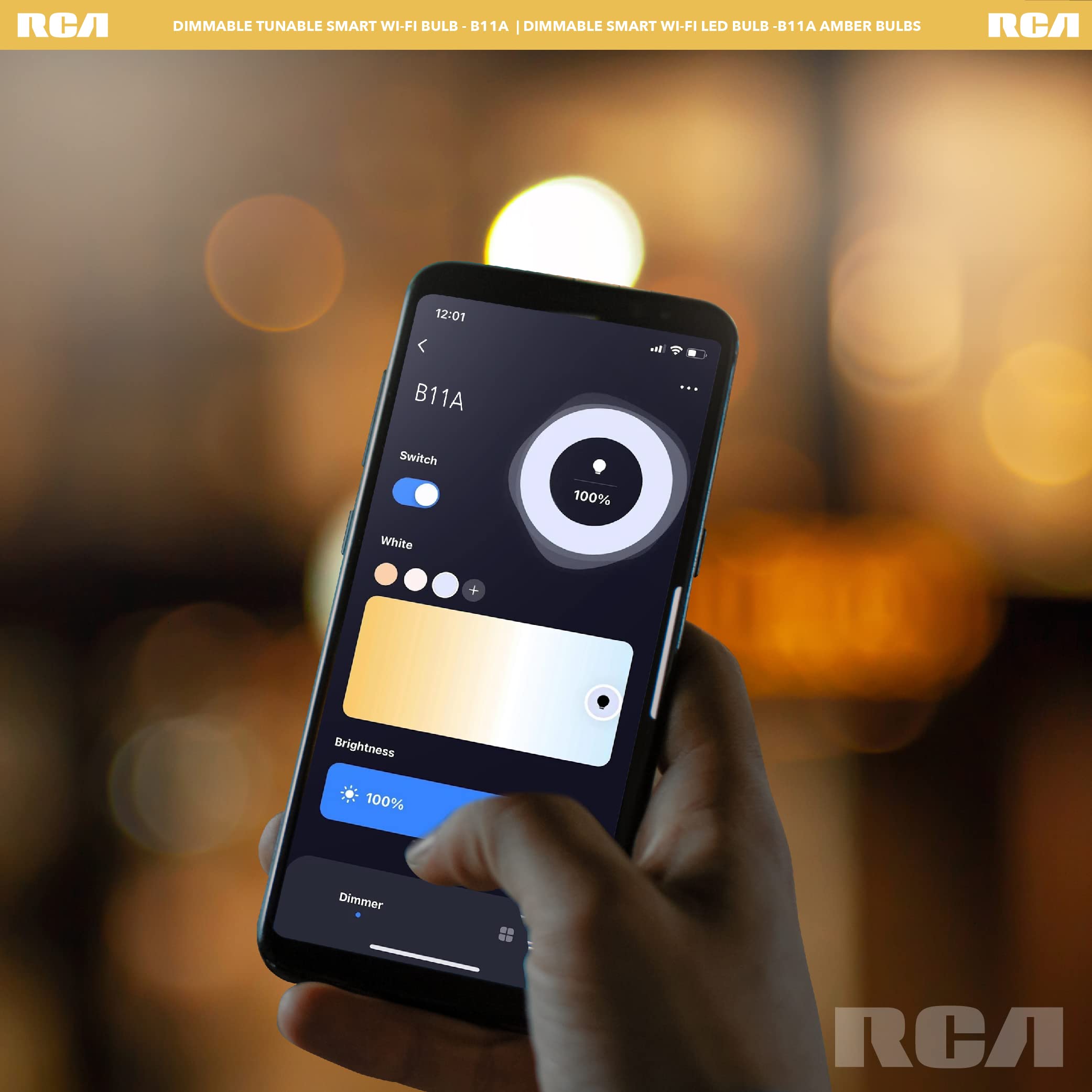 RCA Dimmable and Tunable Wi-Fi Amber LED Smart Light Bulbs, Vintage B11, 4W, 320 Lumens, 4-Pack
