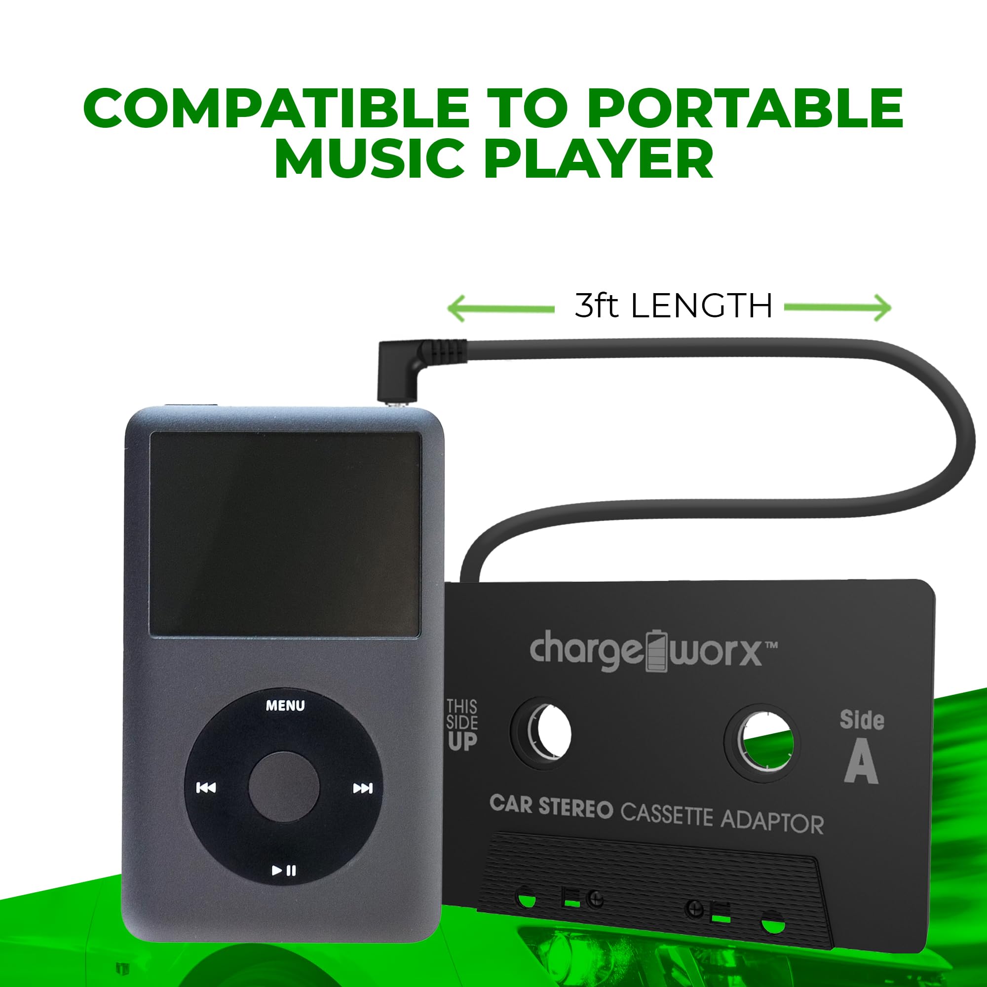 Chargeworx Car Cassette Adapter 3.5mm Aux