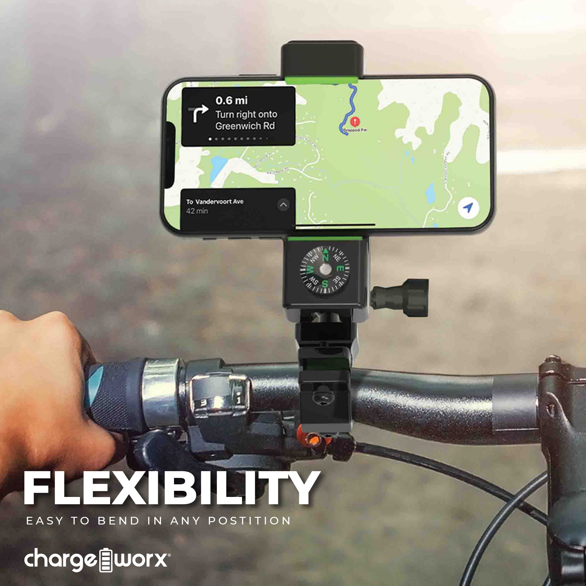 Chargeworx Bike Phone Mount with Built-in Compass