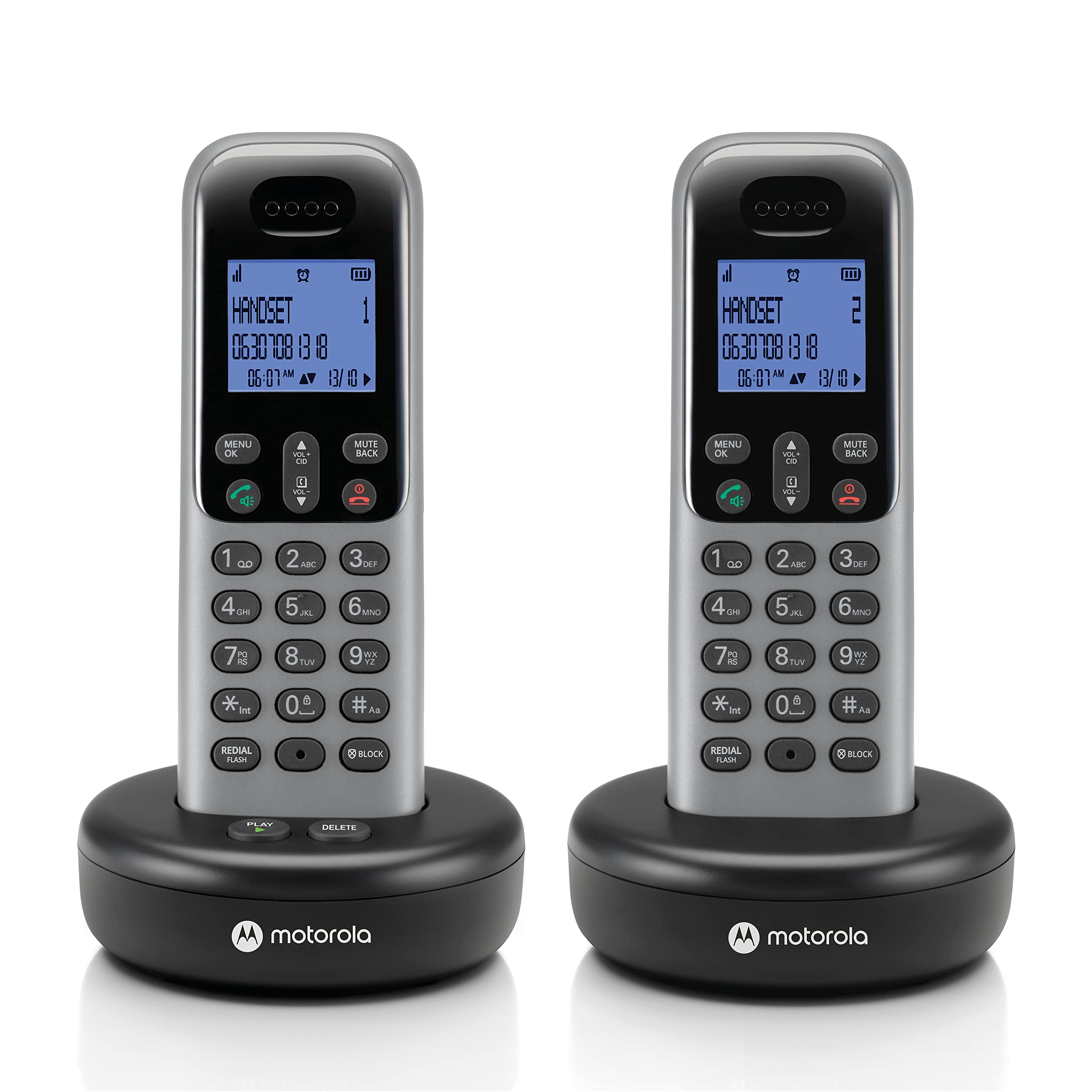 Motorola Voice Cordless Phone System, 2 Handsets, Dark Grey (T612)