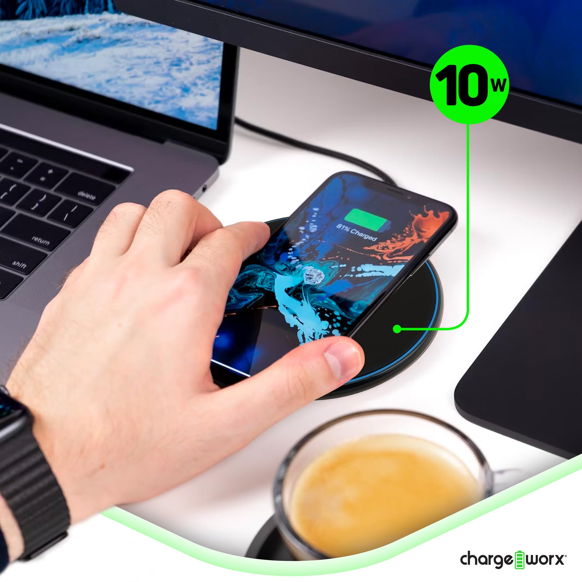 Chargeworx Compact Wireless Charging Pad 10W LED Indicator