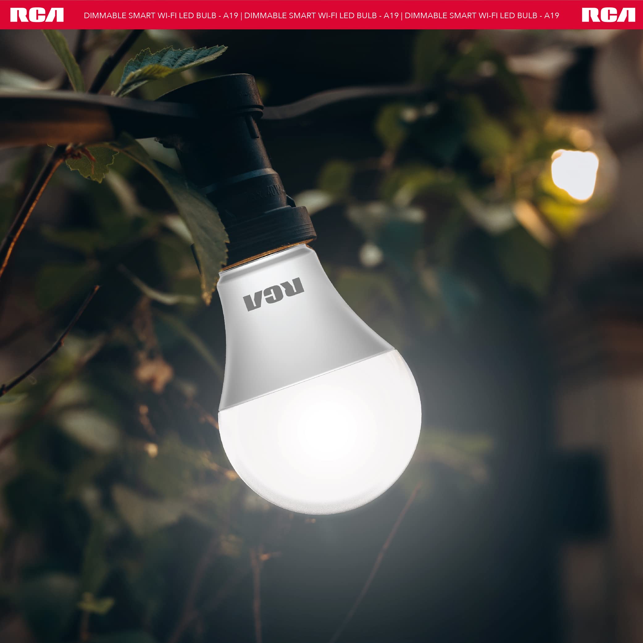 RCA Smart Light Bulbs, WiFi LED, Dimmable, 800 Lumens, 10W, Compatible with Alexa and Google, 2700K Soft White, 4-Pack